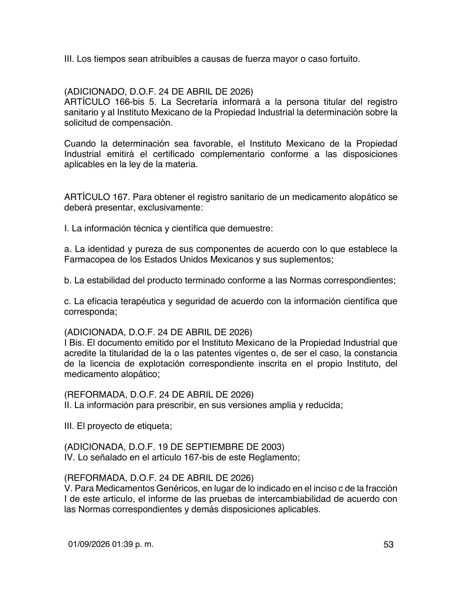 Reglamento de Insumos para la Salud — 2026 compiled expression — official PDF page 53