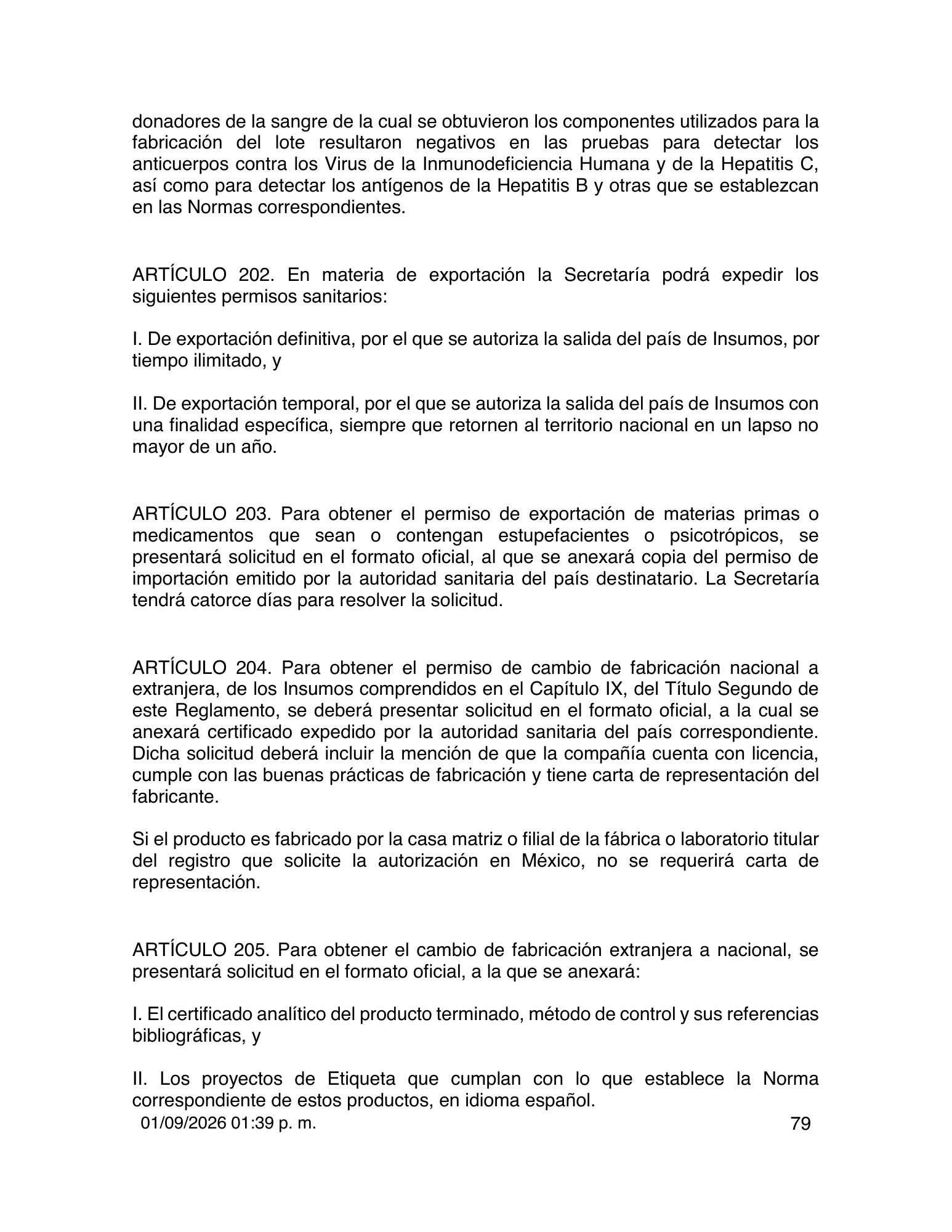 Reglamento de Insumos para la Salud — 2026 compiled expression — official PDF page 79