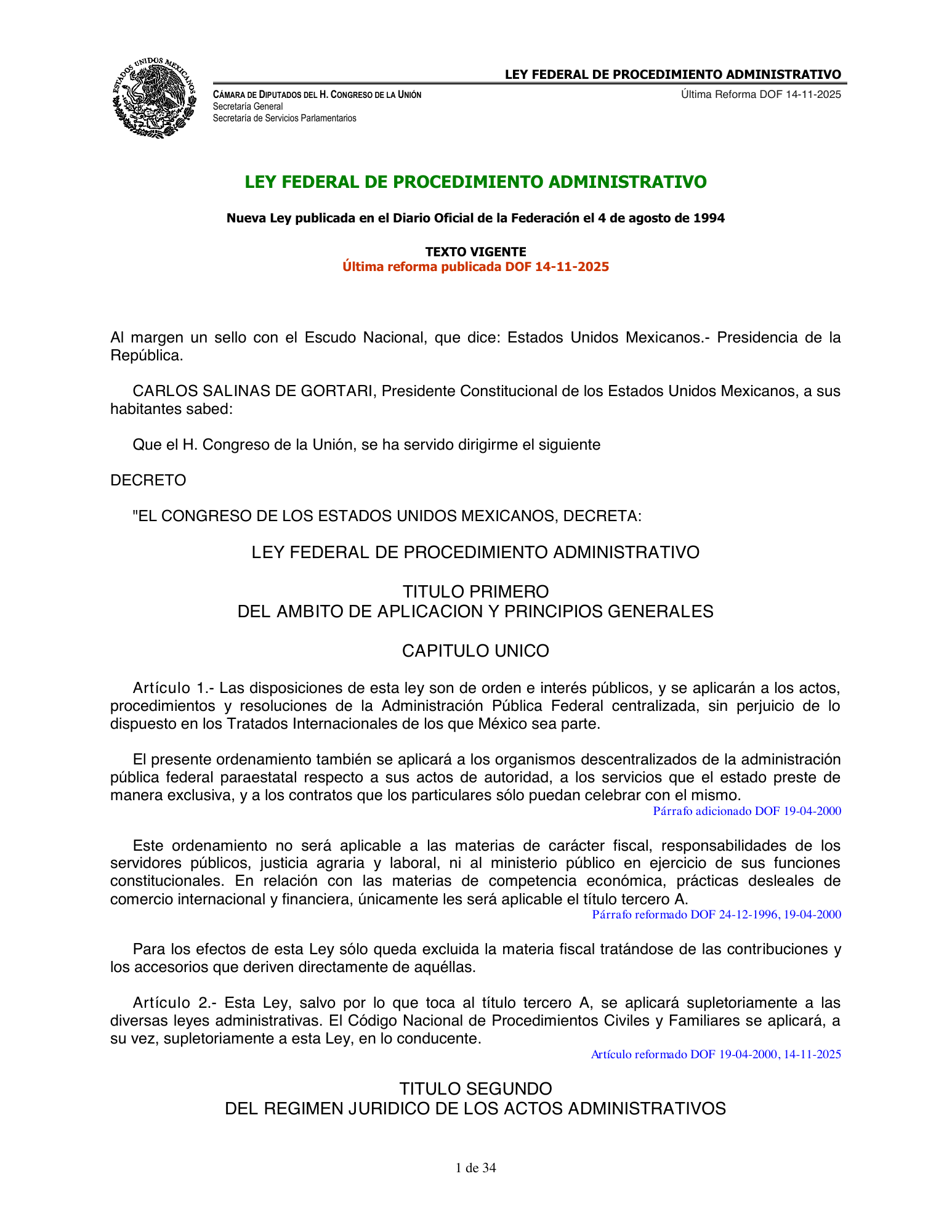 Ley Federal de Procedimiento Administrativo — official PDF page 1