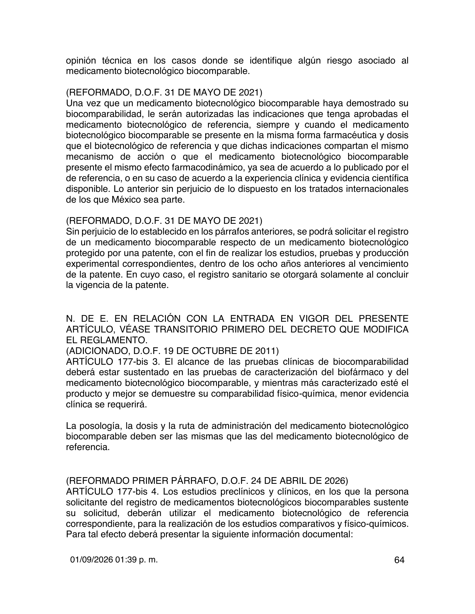 Reglamento de Insumos para la Salud — 2026 compiled expression — official PDF page 64