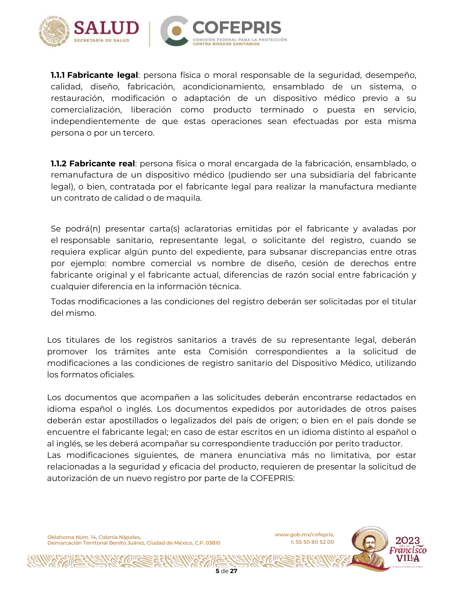 Criterios para definir la clasificación de las modificaciones a las condiciones de registro sanitario de dispositivos médicos — original physical PDF page 6; full original layout and figures retained.