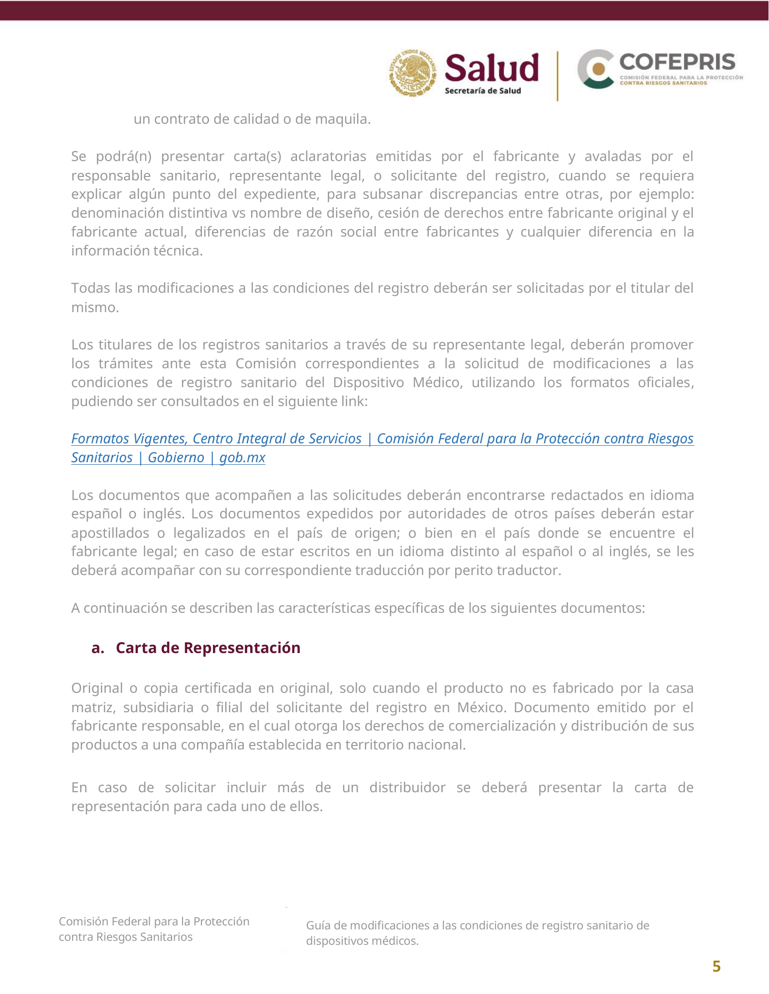 COFEPRIS — Guía de modificaciones de dispositivos médicos, diciembre 2025 — official PDF page 5