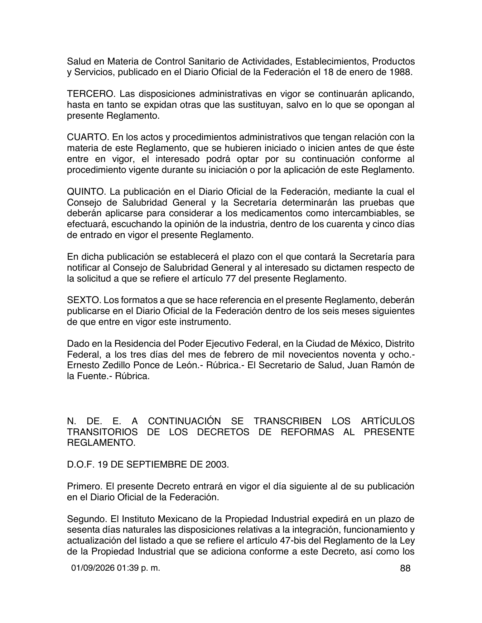 Reglamento de Insumos para la Salud — 2026 compiled expression — official PDF page 88