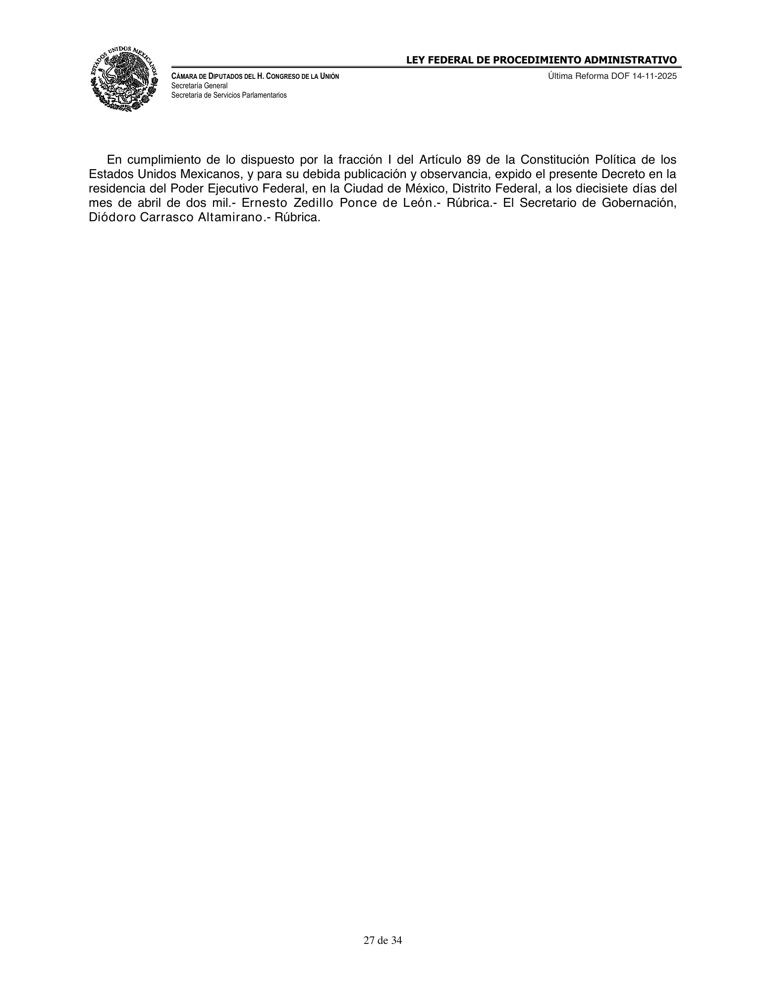 Ley Federal de Procedimiento Administrativo — official PDF page 27