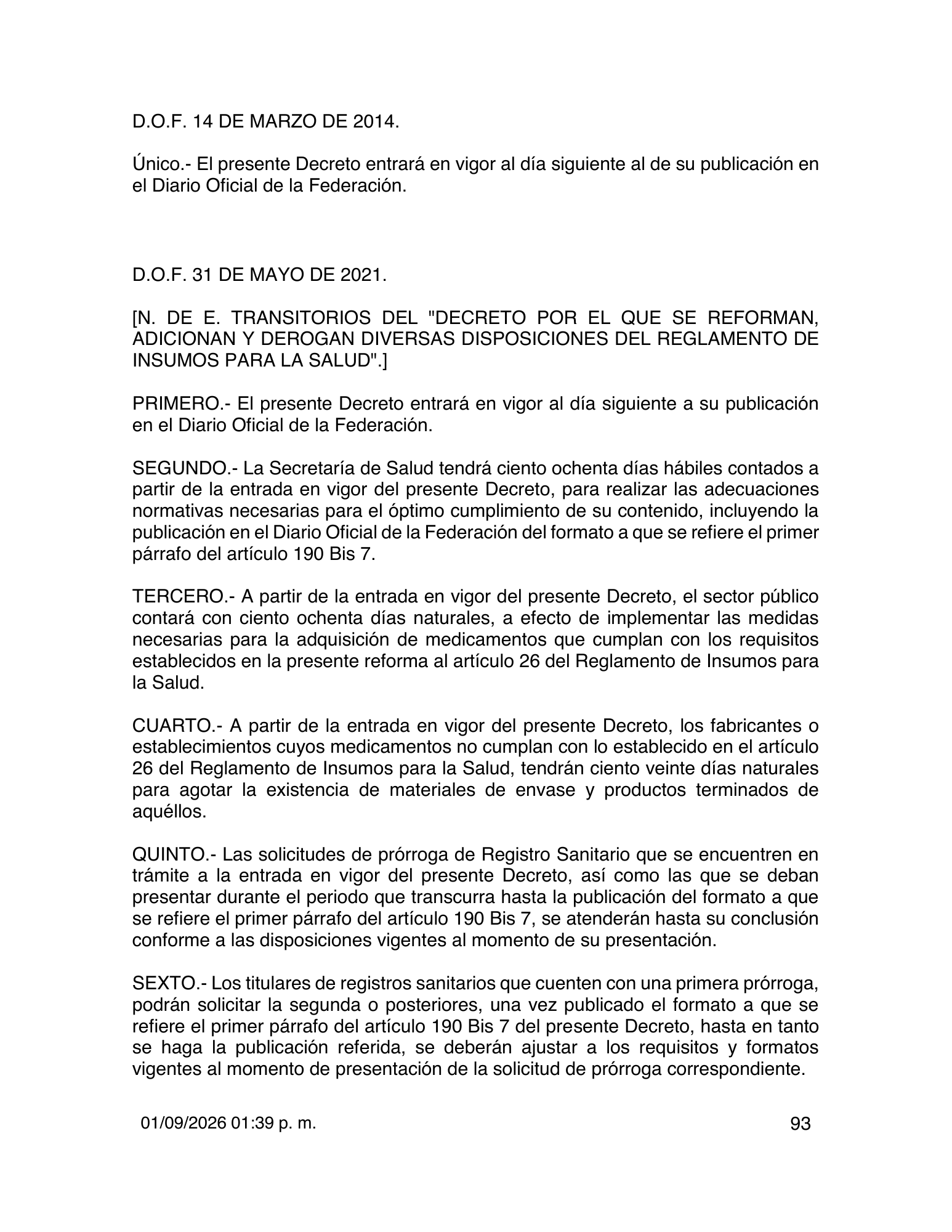 Reglamento de Insumos para la Salud — 2026 compiled expression — official PDF page 93