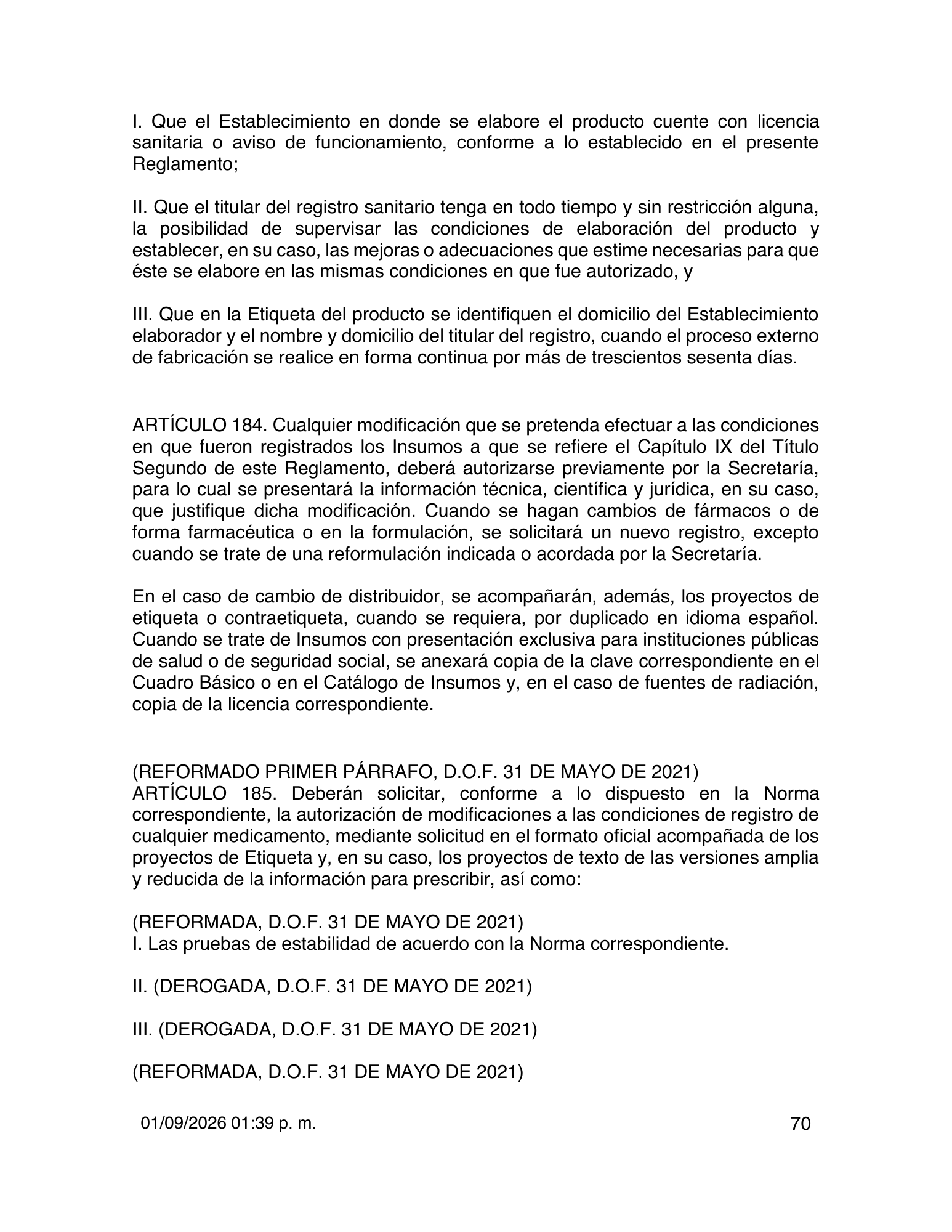 Reglamento de Insumos para la Salud — 2026 compiled expression — official PDF page 70