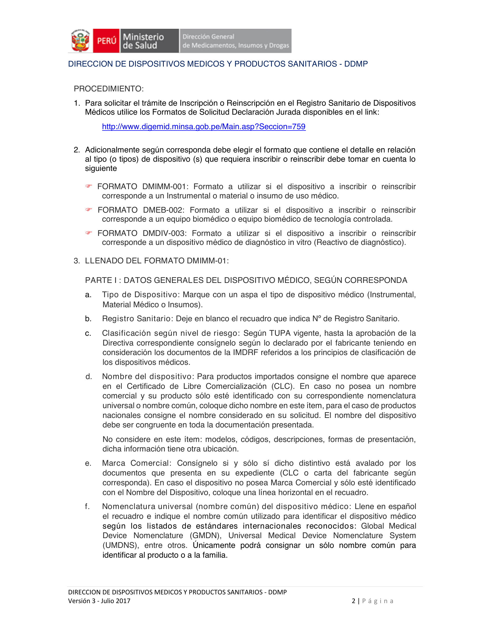 Instructivo de formato complementario — Versión3 (Julio2017) — original official PDF page 2; complete source layout retained