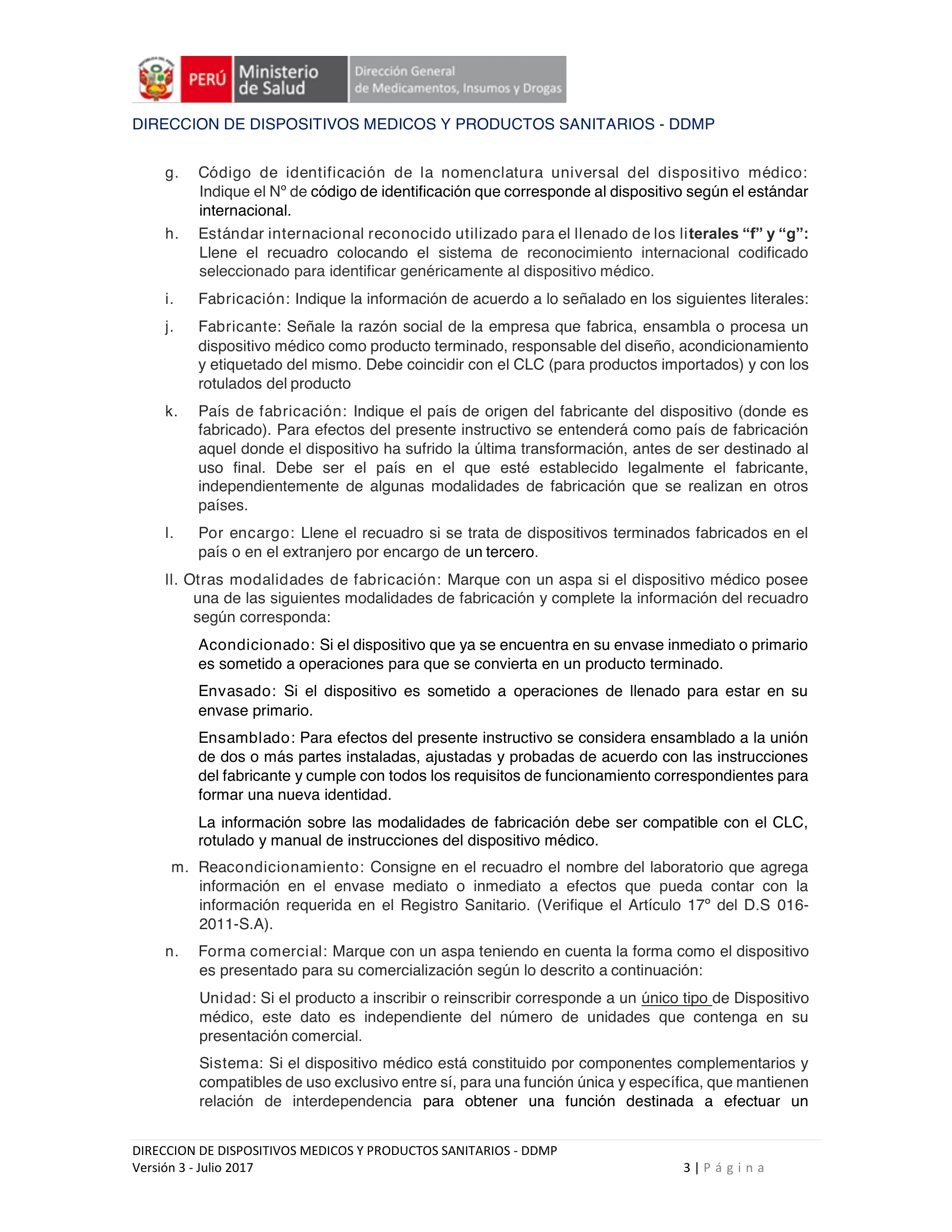 Instructivo de formato complementario — Versión3 (Julio2017) — original official PDF page 3; complete source layout retained