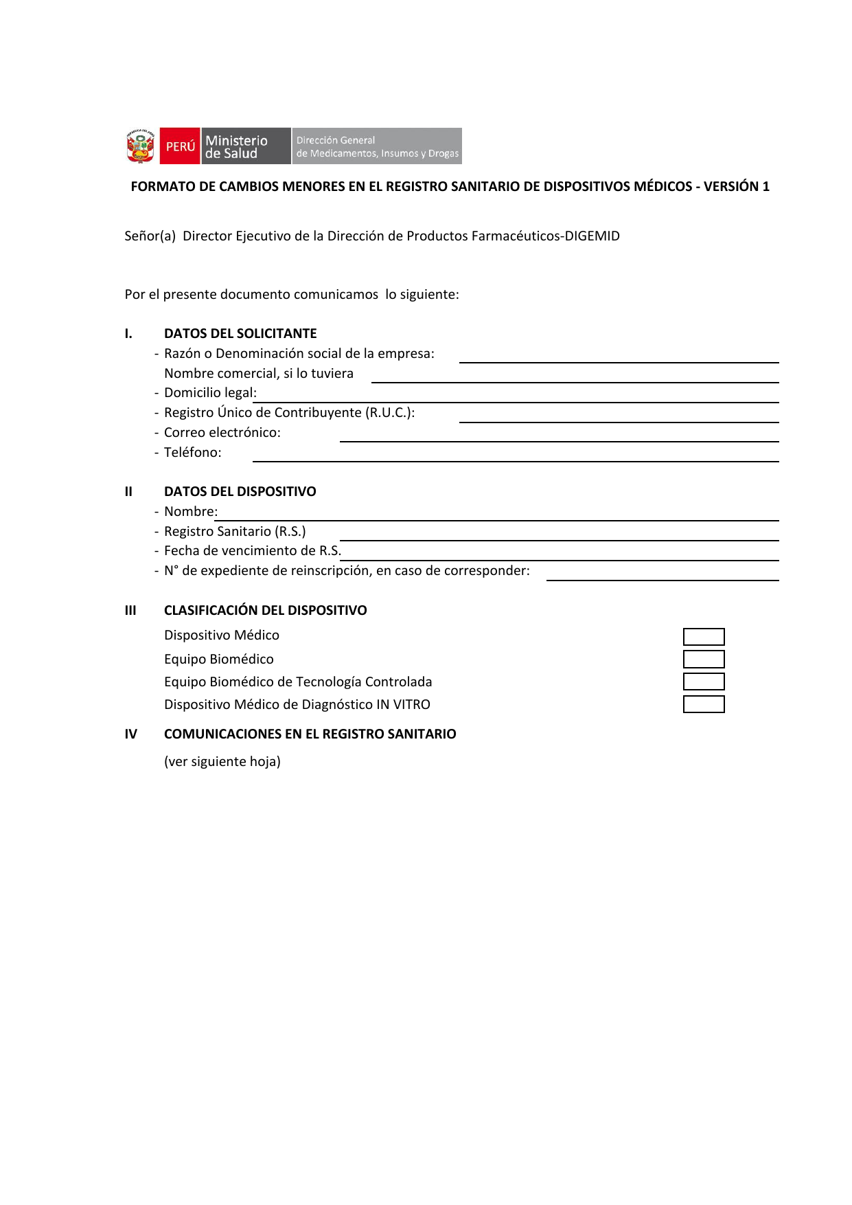 DIGEMID minor-change form, Version 1 — original PDF page 2