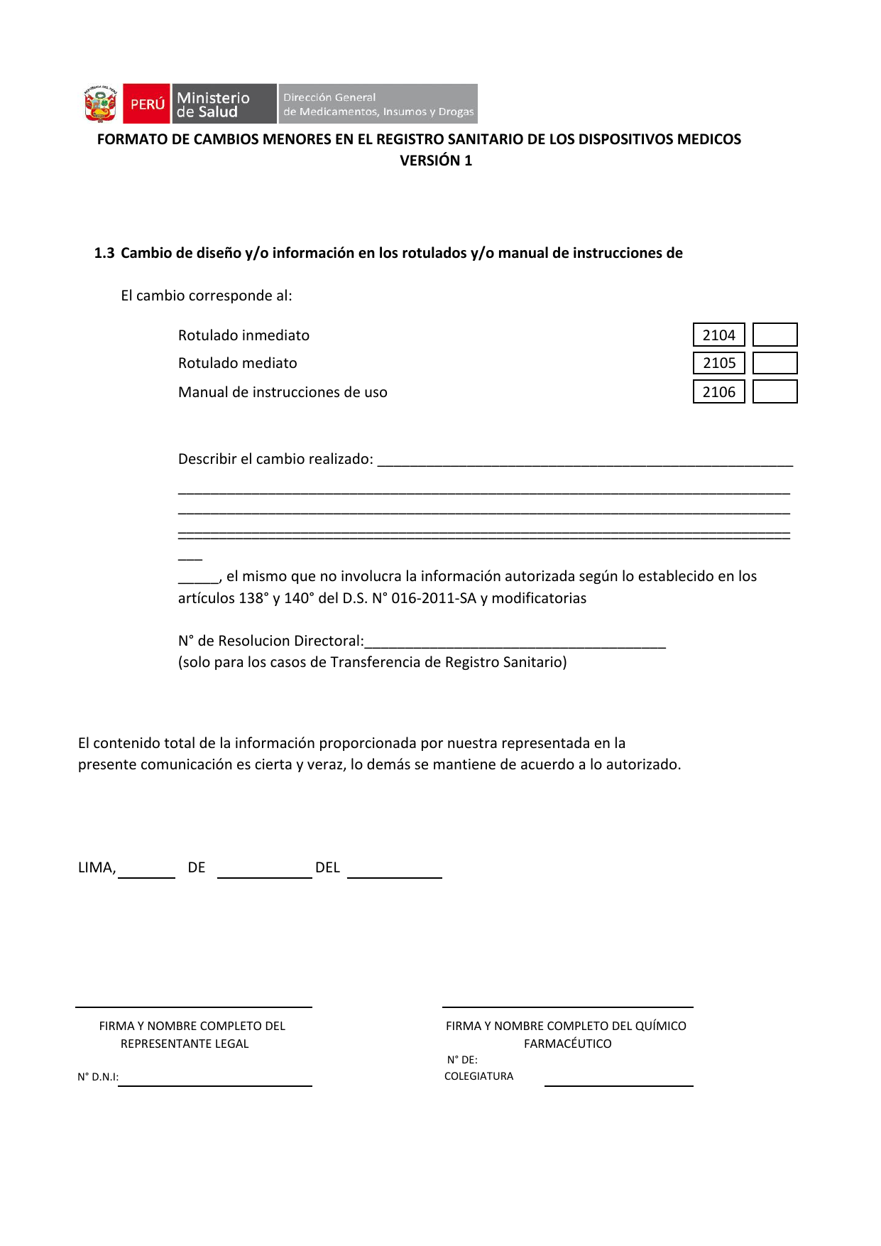 DIGEMID minor-change form, Version 1 — original PDF page 6