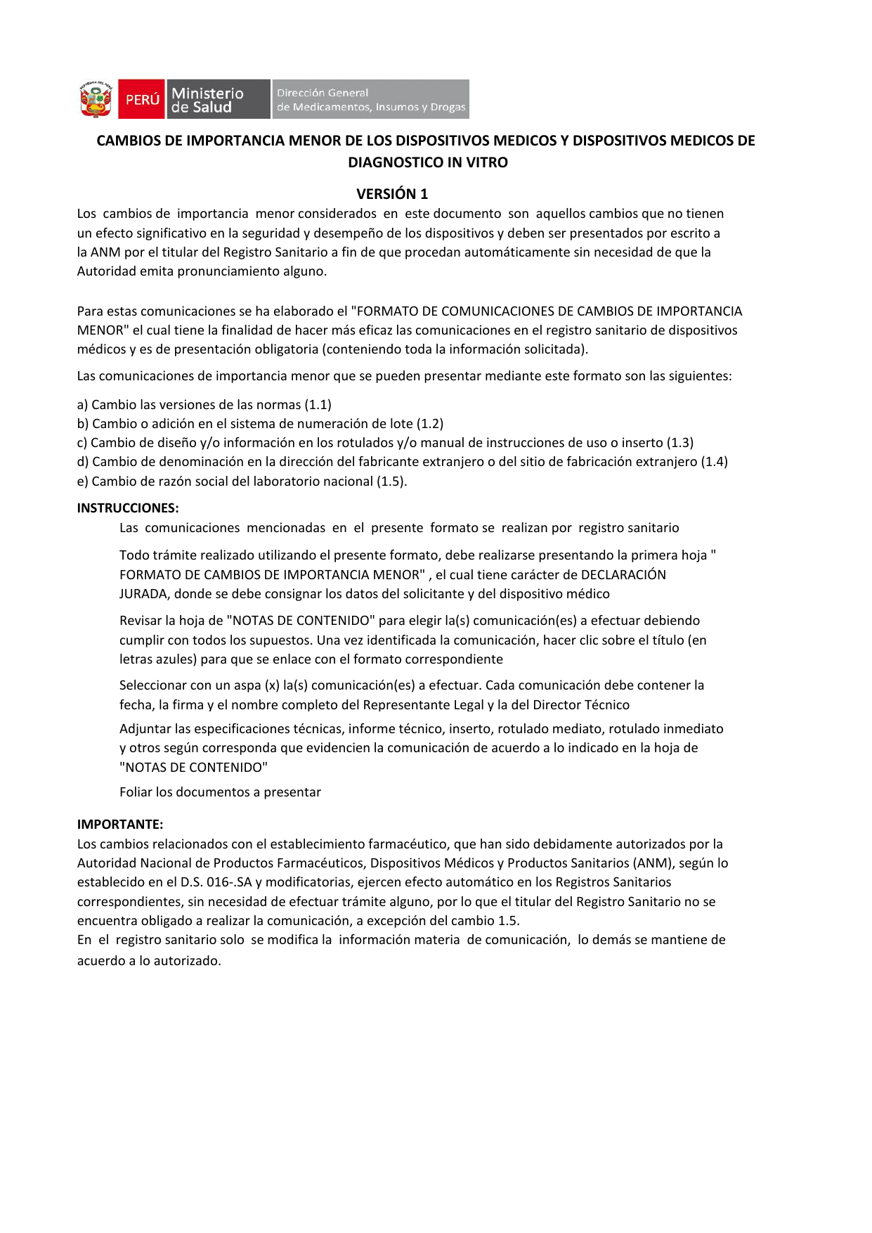 DIGEMID minor-change form, Version 1 — original PDF page 1
