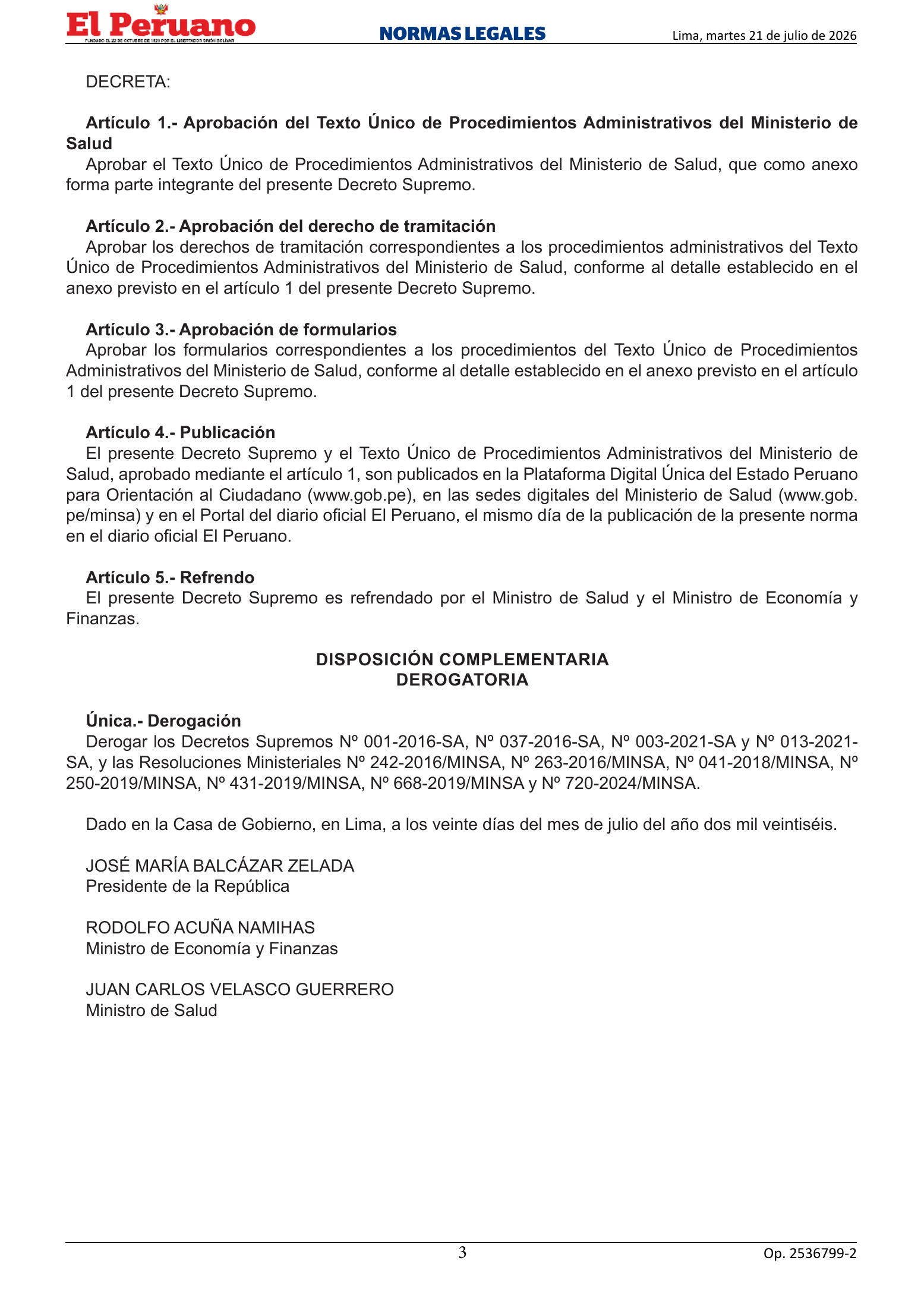 TUPA approved by D.S. 011-2026-SA, original PDF physical page 3