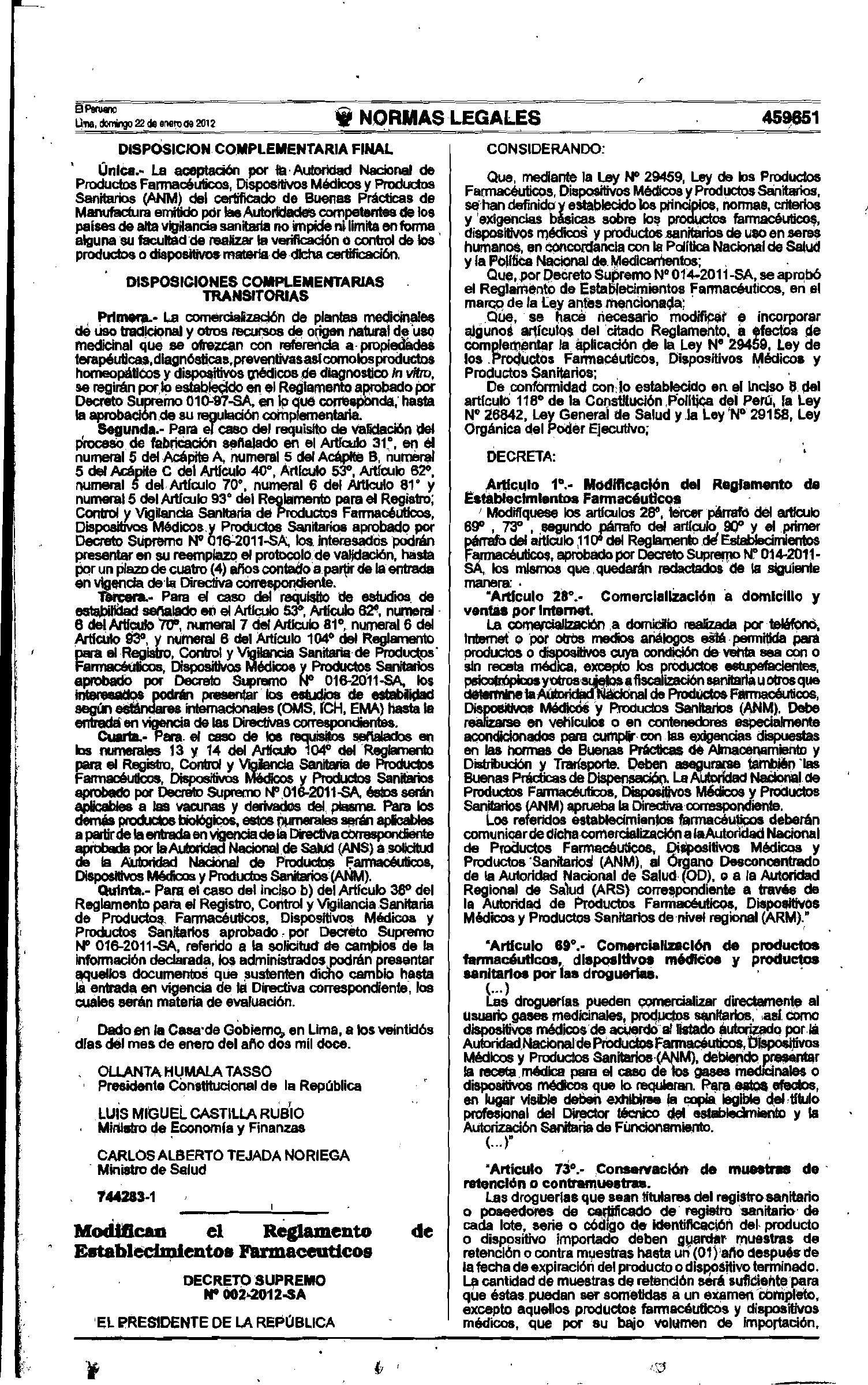 D.S. 001-2012-SA — original official PDF page 4; complete source layout retained