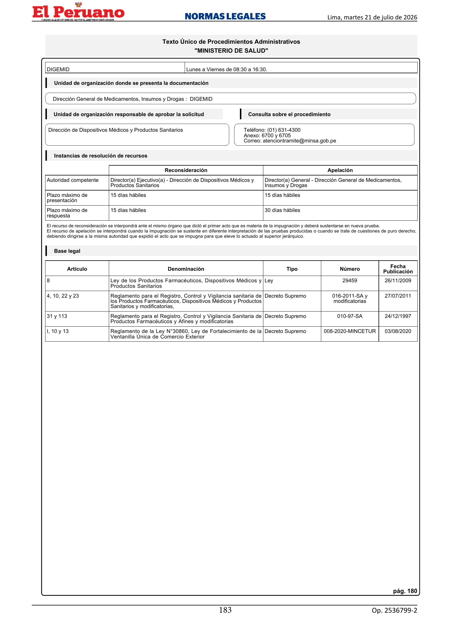 TUPA approved by D.S. 011-2026-SA, original PDF physical page 183; printed TUPA page 180