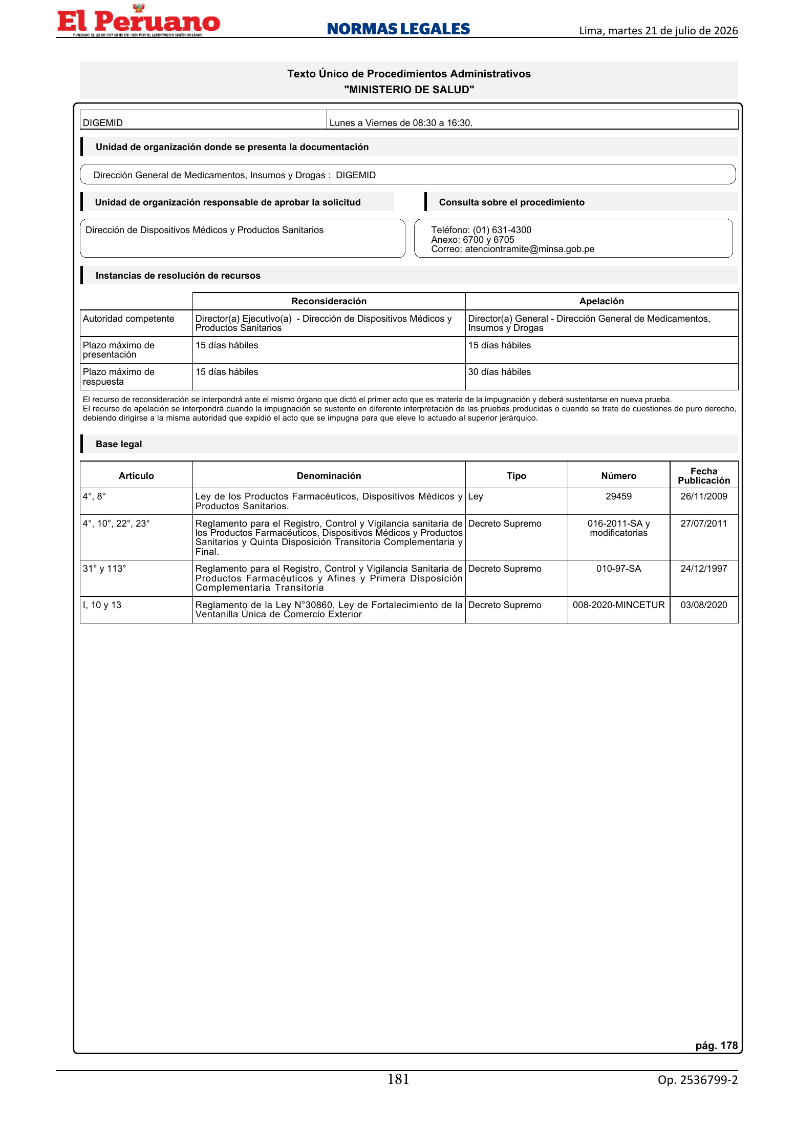 TUPA approved by D.S. 011-2026-SA, original PDF physical page 181; printed TUPA page 178