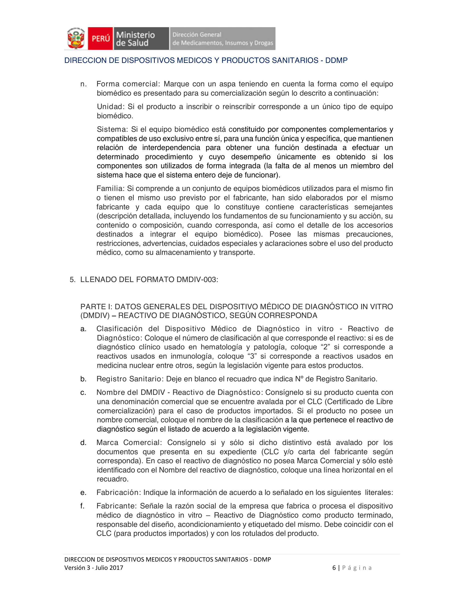 Instructivo de formato complementario — Versión3 (Julio2017) — original official PDF page 6; complete source layout retained