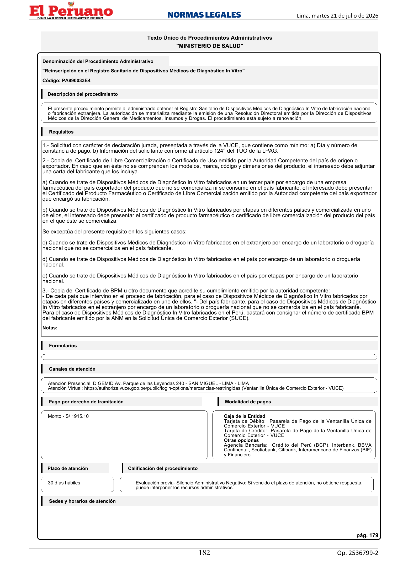 TUPA approved by D.S. 011-2026-SA, original PDF physical page 182; printed TUPA page 179