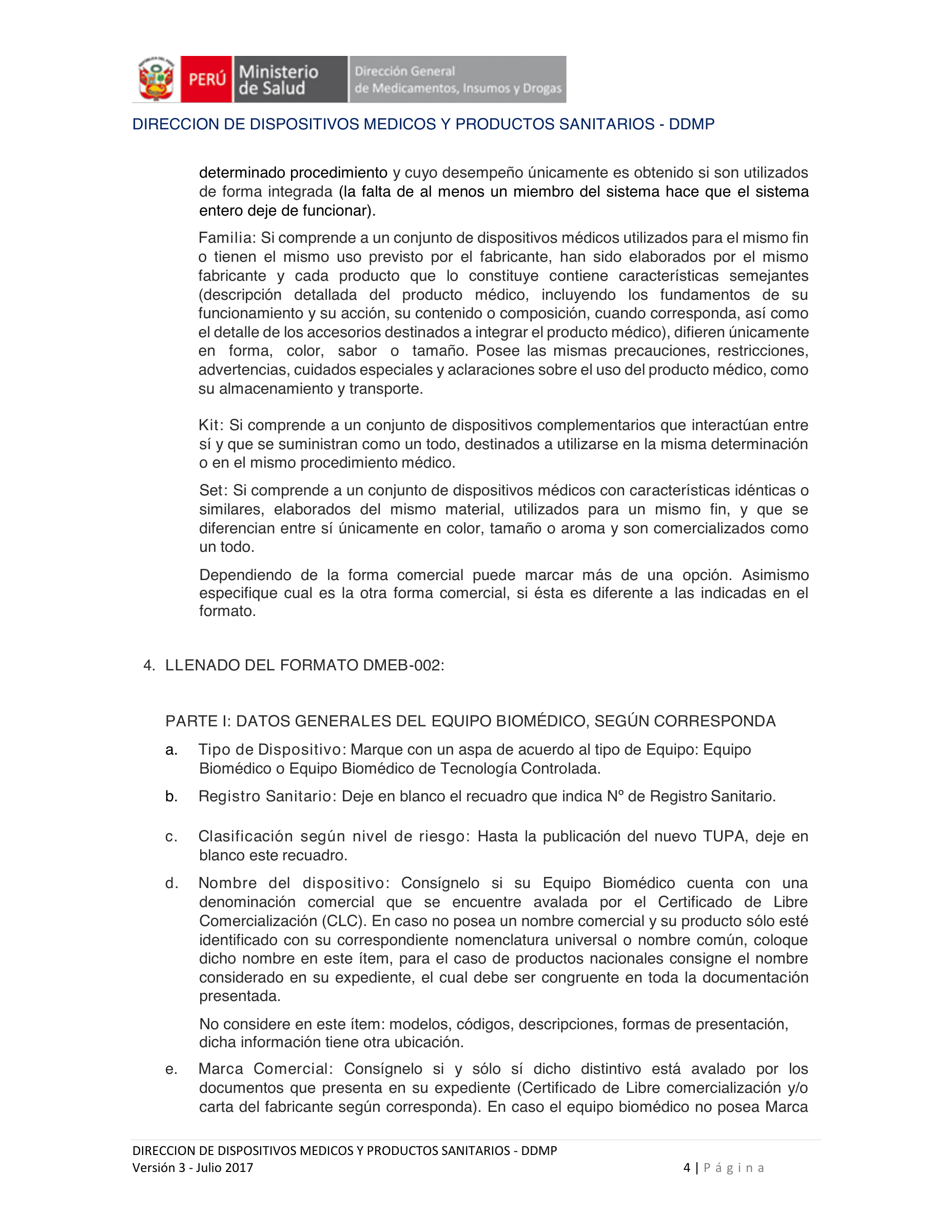 Instructivo de formato complementario — Versión3 (Julio2017) — original official PDF page 4; complete source layout retained
