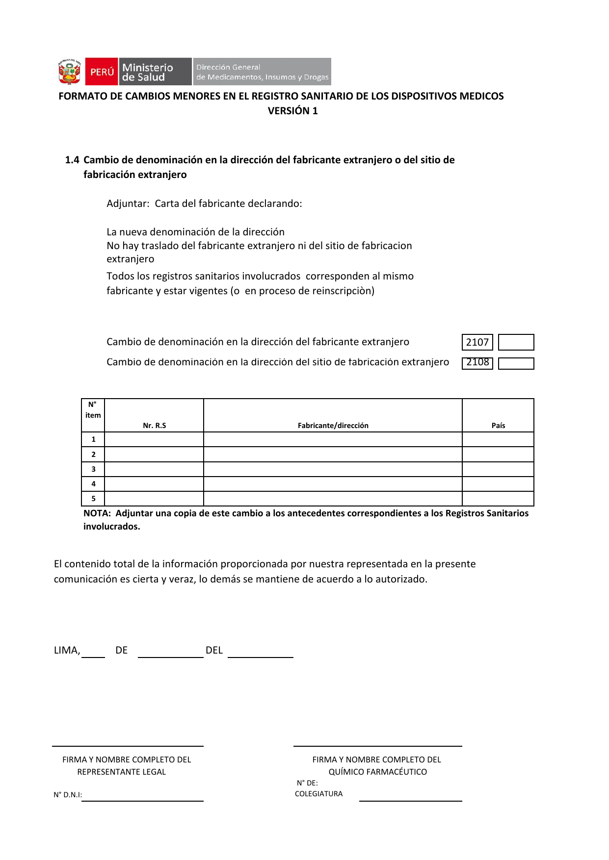 DIGEMID minor-change form, Version 1 — original PDF page 7