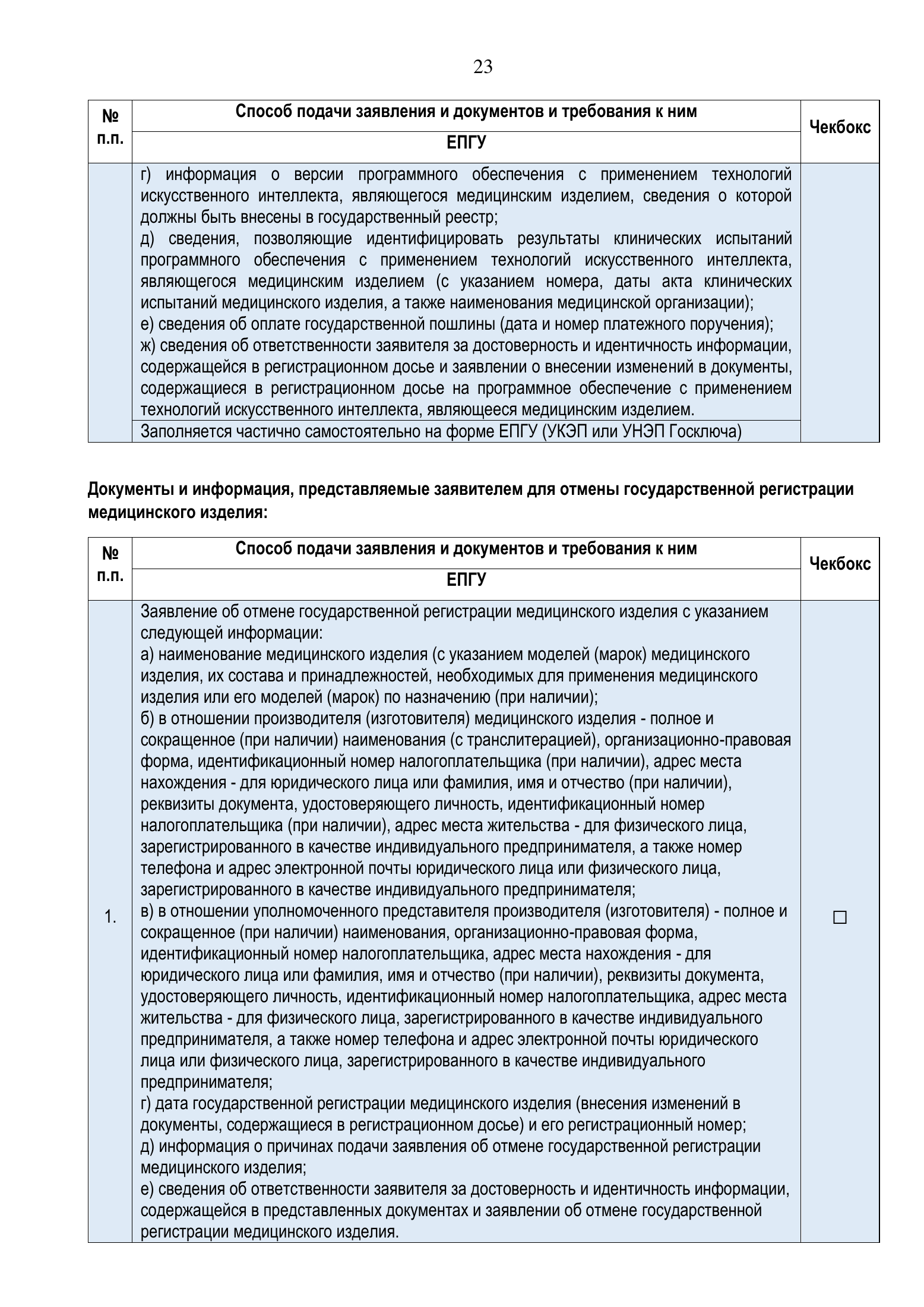 Roszdravnadzor national medical-device registration service standard — complete original official PDF page 23; source image governs.