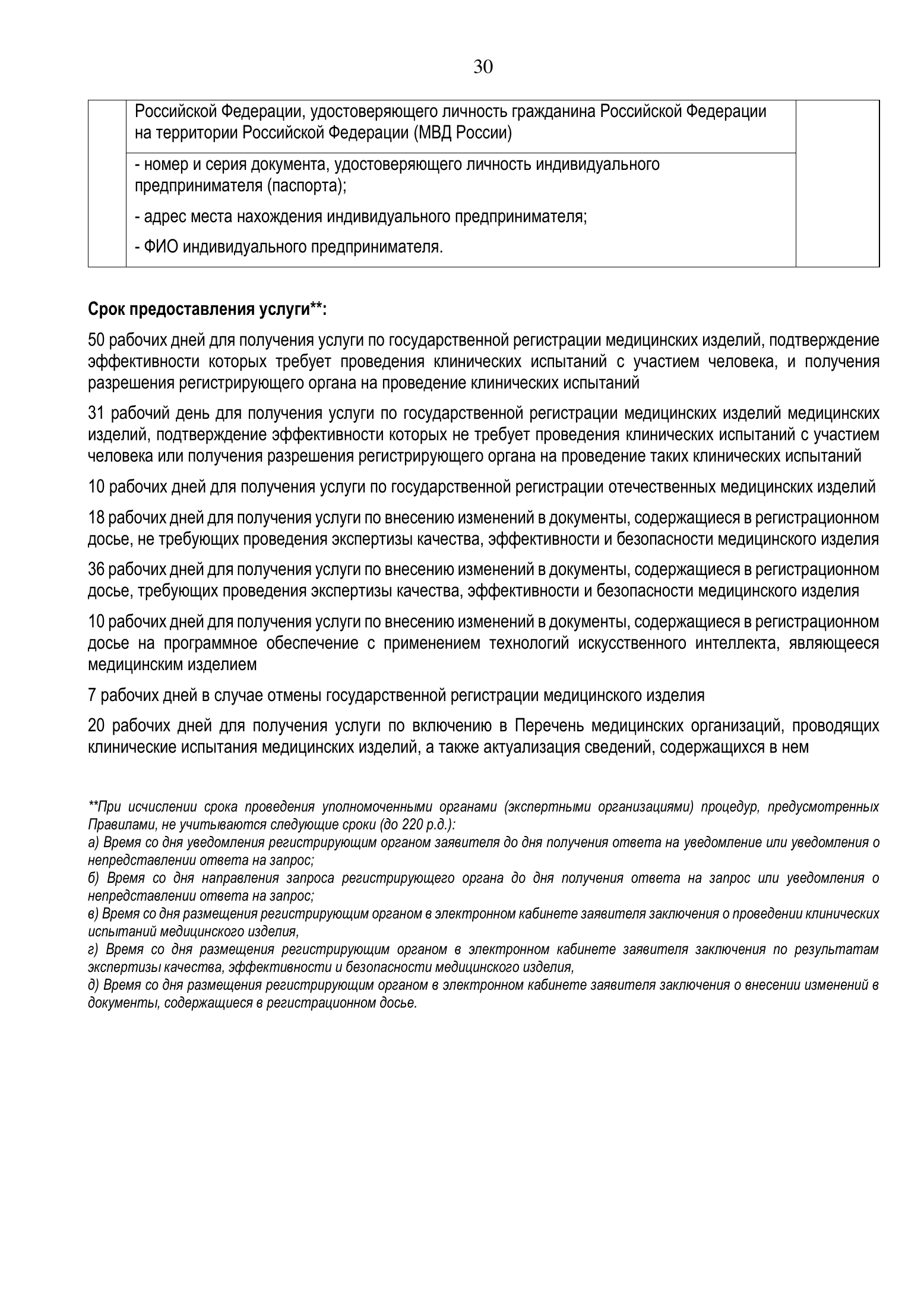 Roszdravnadzor national medical-device registration service standard — complete original official PDF page 30; source image governs.