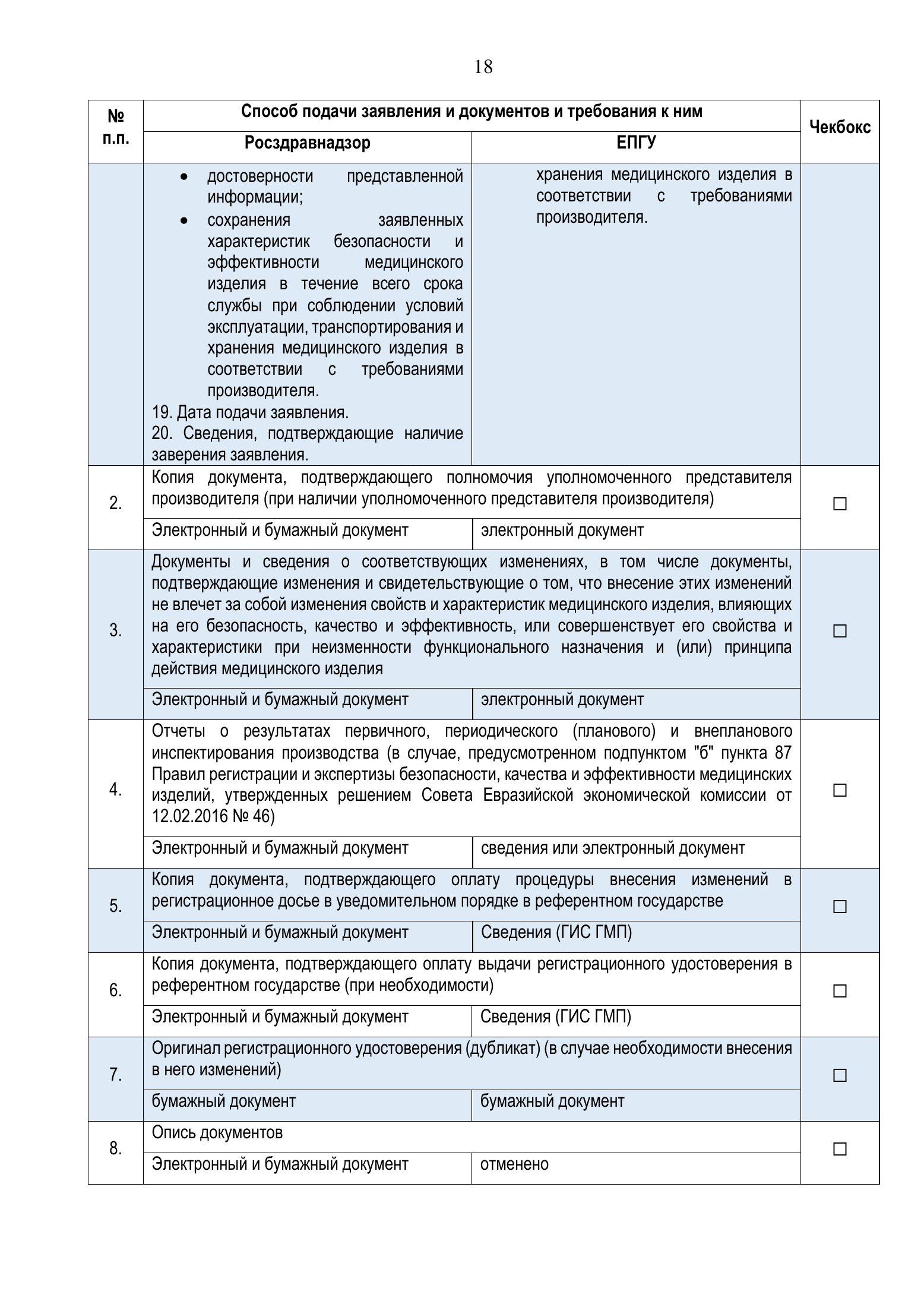 Roszdravnadzor EAEU medical-device registration service standard — complete original official PDF page 18; source image governs.