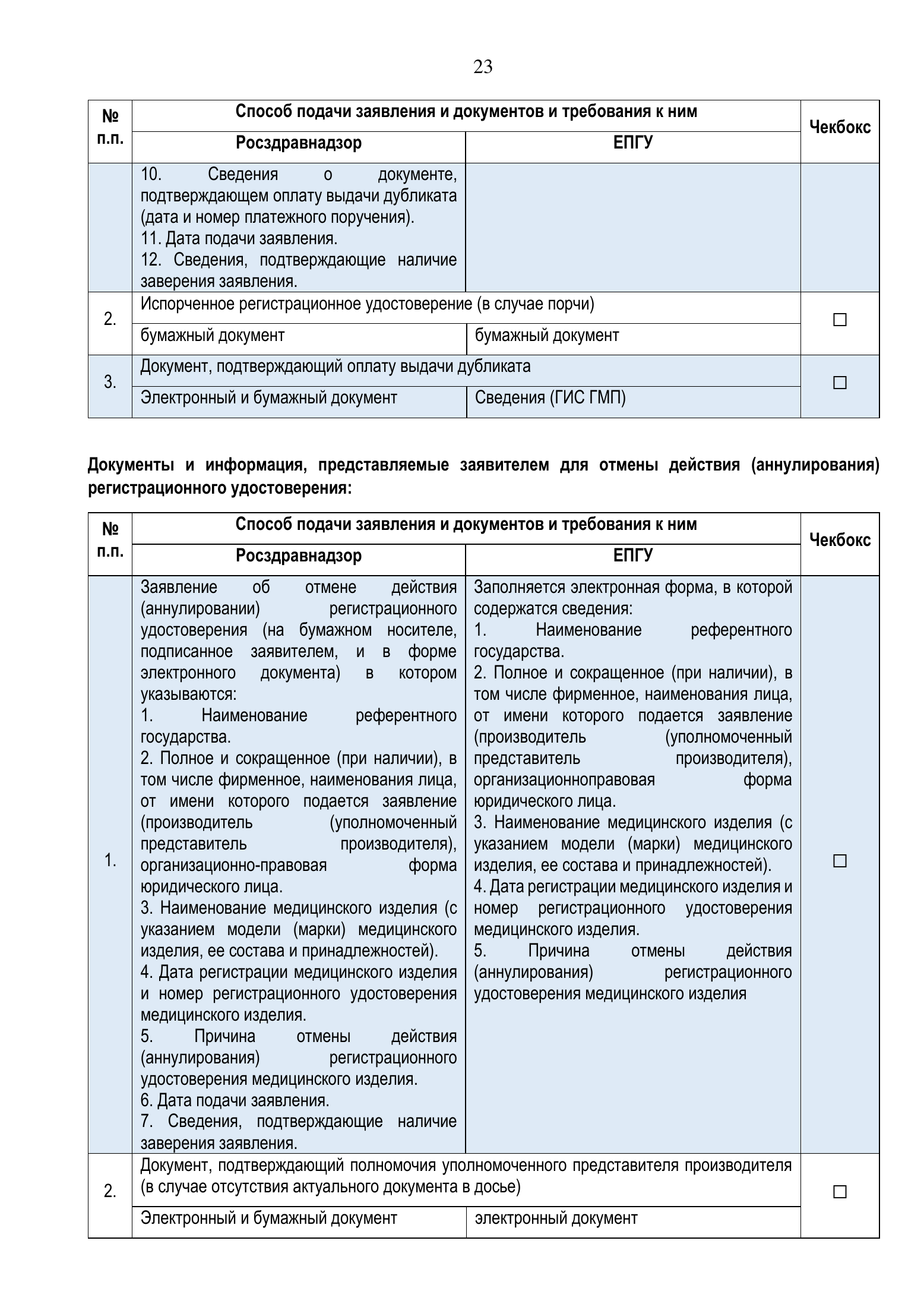 Roszdravnadzor EAEU medical-device registration service standard — complete original official PDF page 23; source image governs.