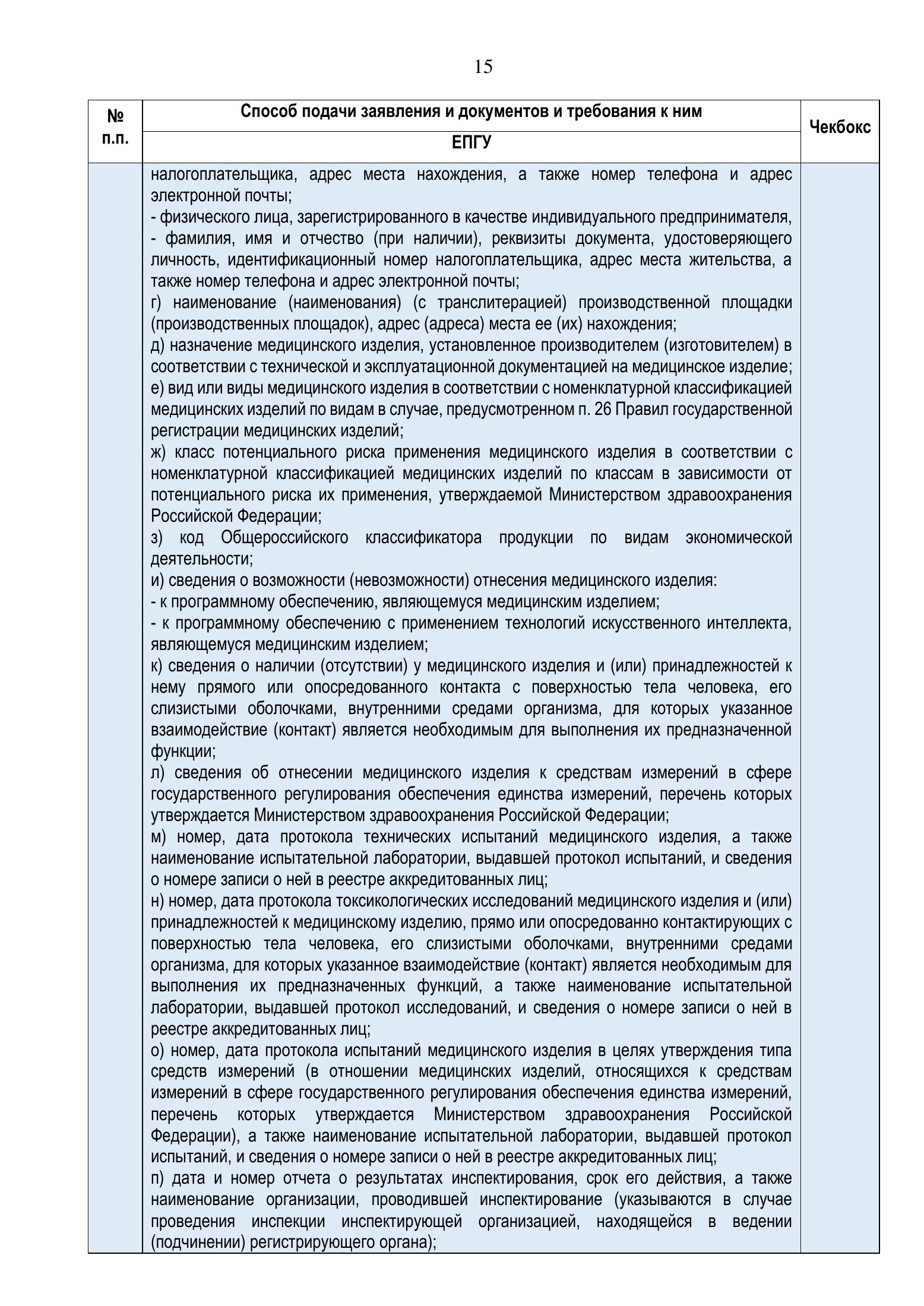 Roszdravnadzor national medical-device registration service standard — complete original official PDF page 15; source image governs.