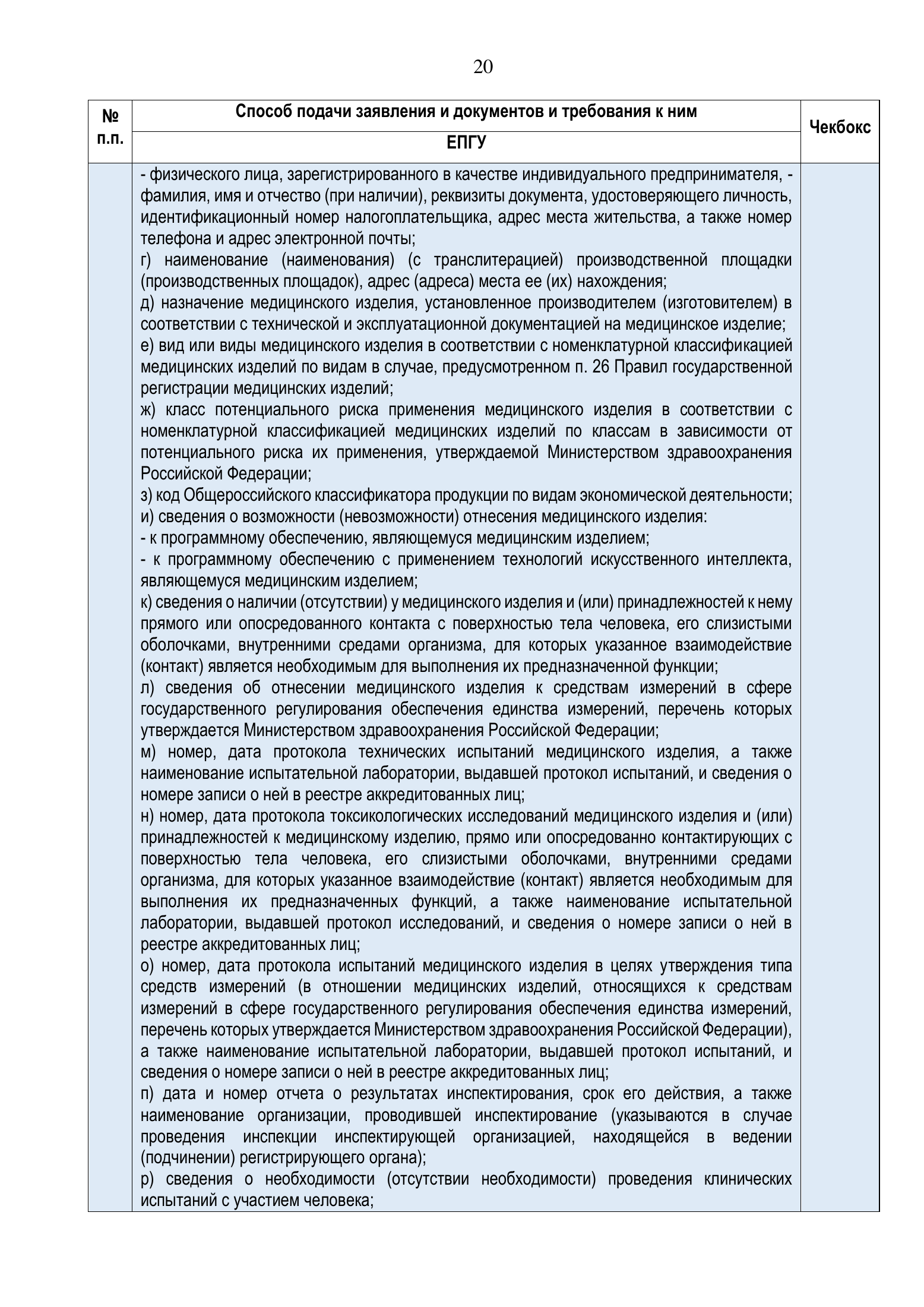 Roszdravnadzor national medical-device registration service standard — complete original official PDF page 20; source image governs.