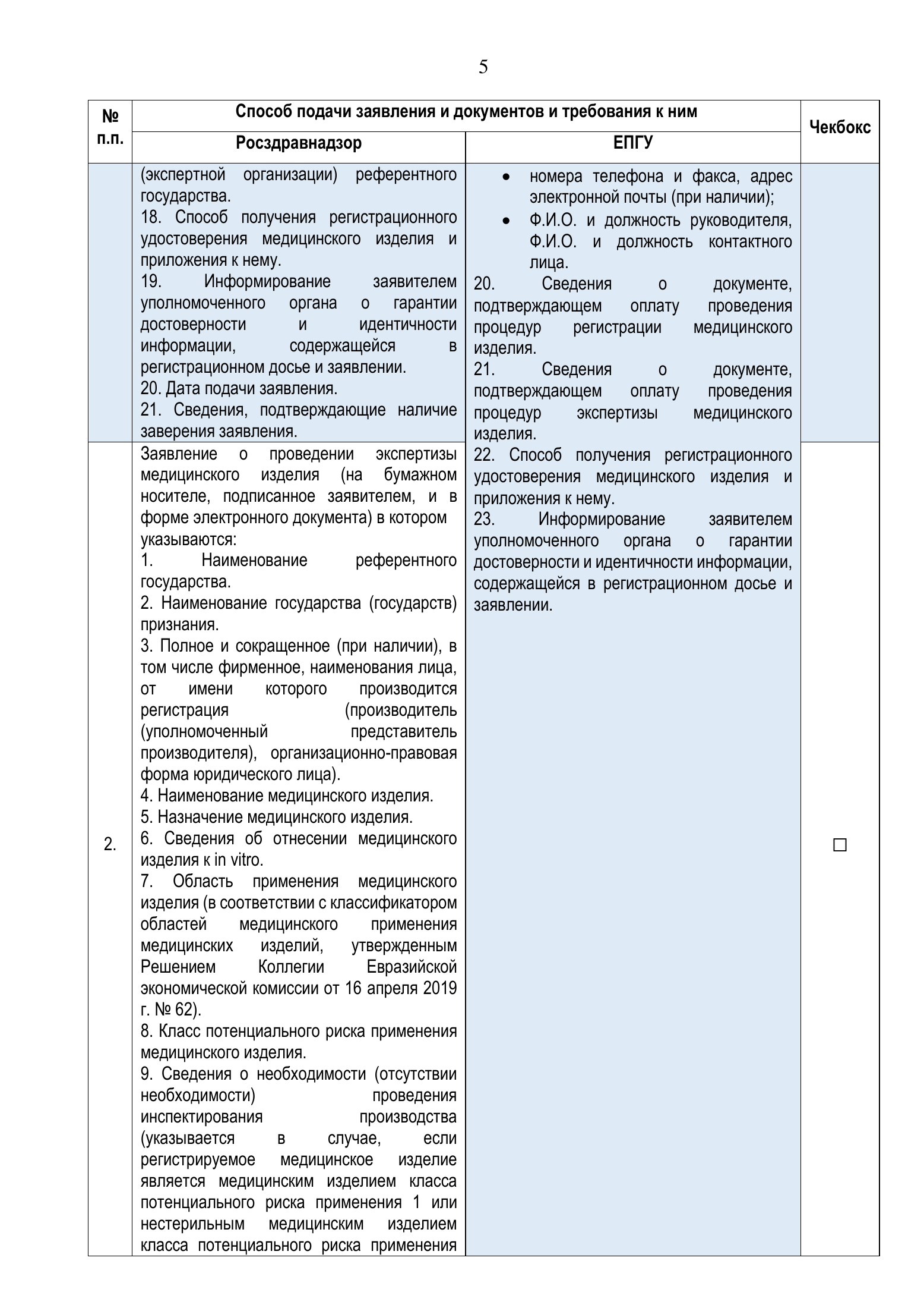 Roszdravnadzor EAEU medical-device registration service standard — complete original official PDF page 5; source image governs.