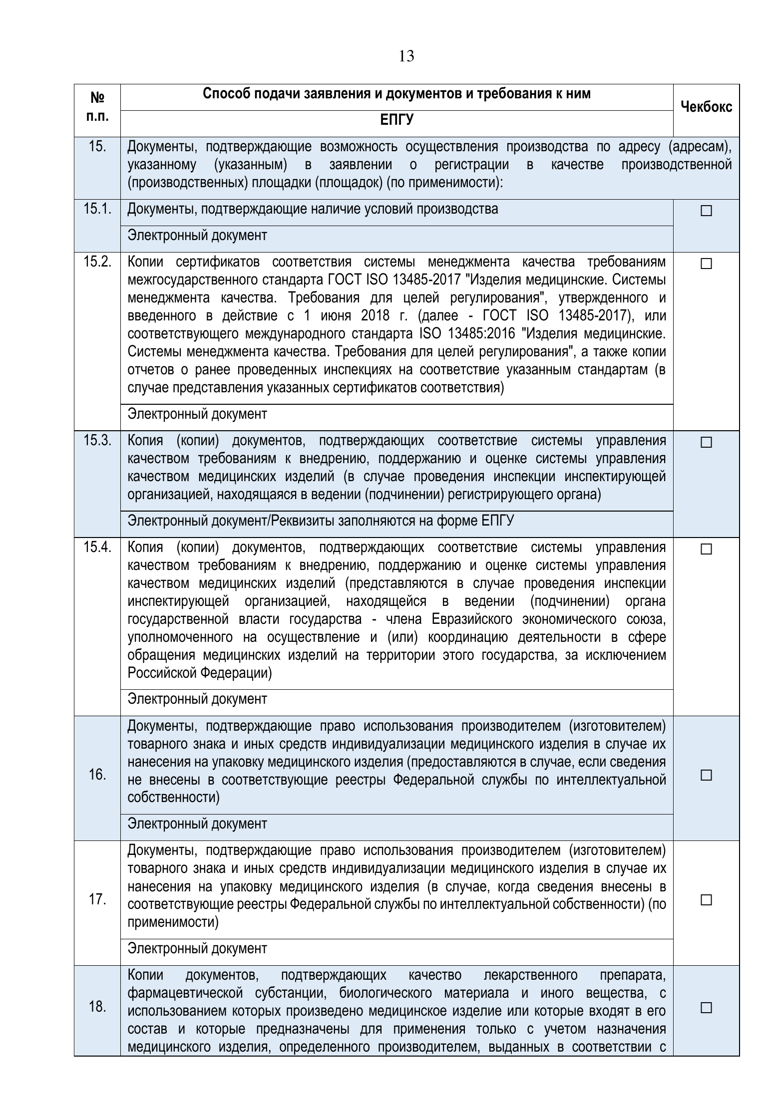 Roszdravnadzor national medical-device registration service standard — complete original official PDF page 13; source image governs.