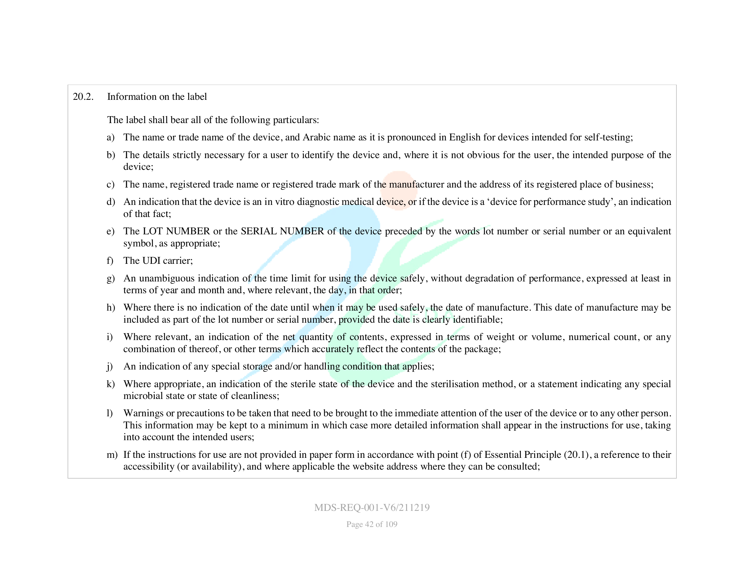 MDS-REQ-001-V6/211219 — original official PDF page 42; complete source layout retained
