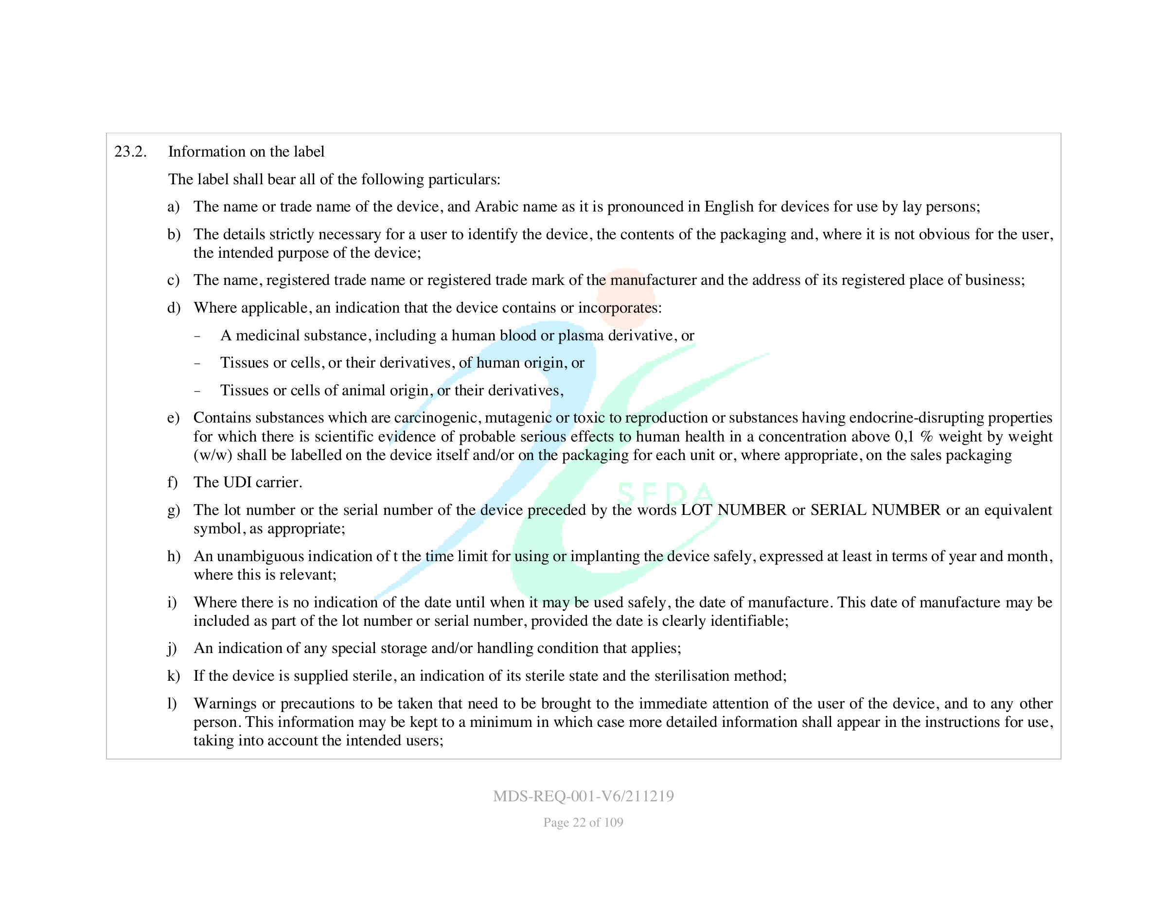 MDS-REQ-001-V6/211219 — original official PDF page 22; complete source layout retained