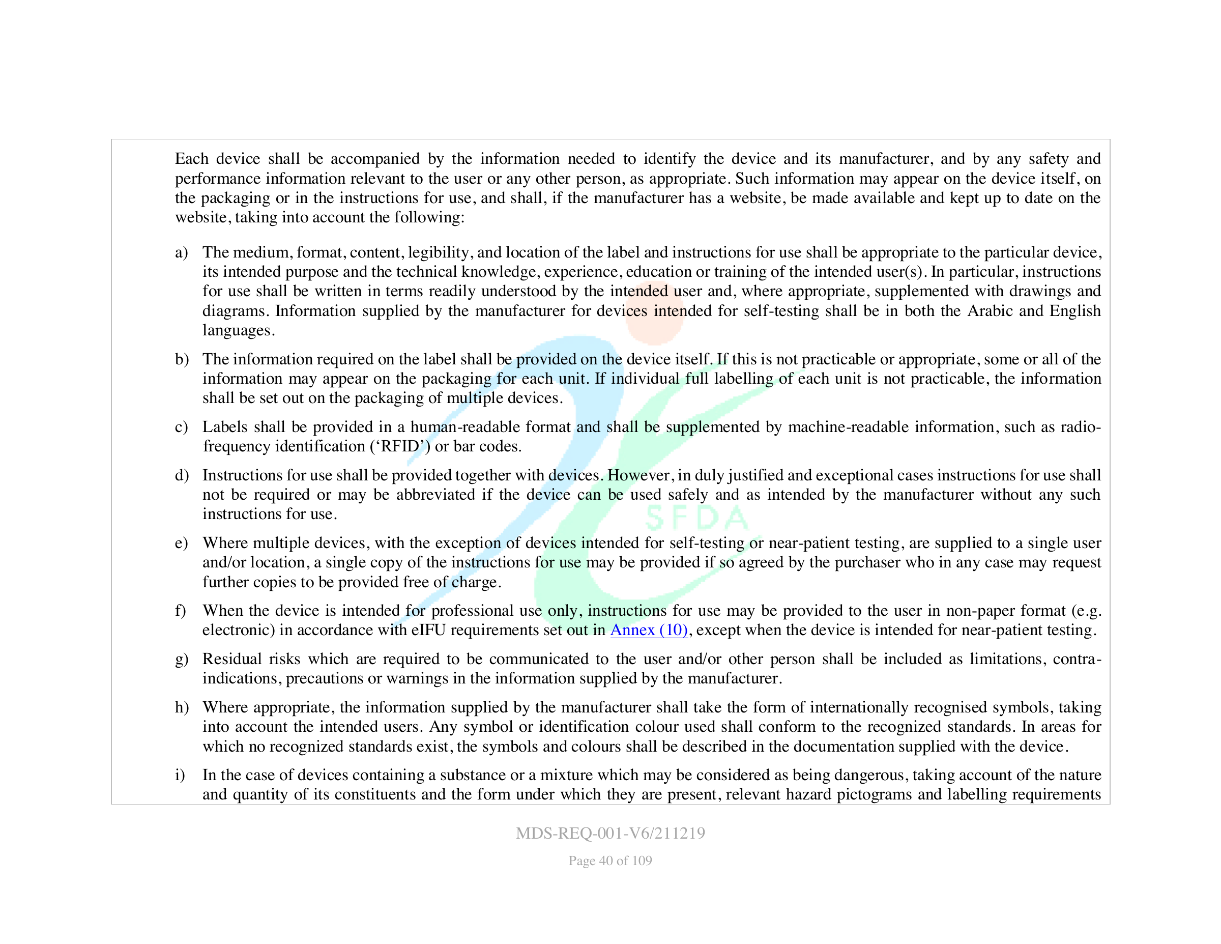 MDS-REQ-001-V6/211219 — original official PDF page 40; complete source layout retained