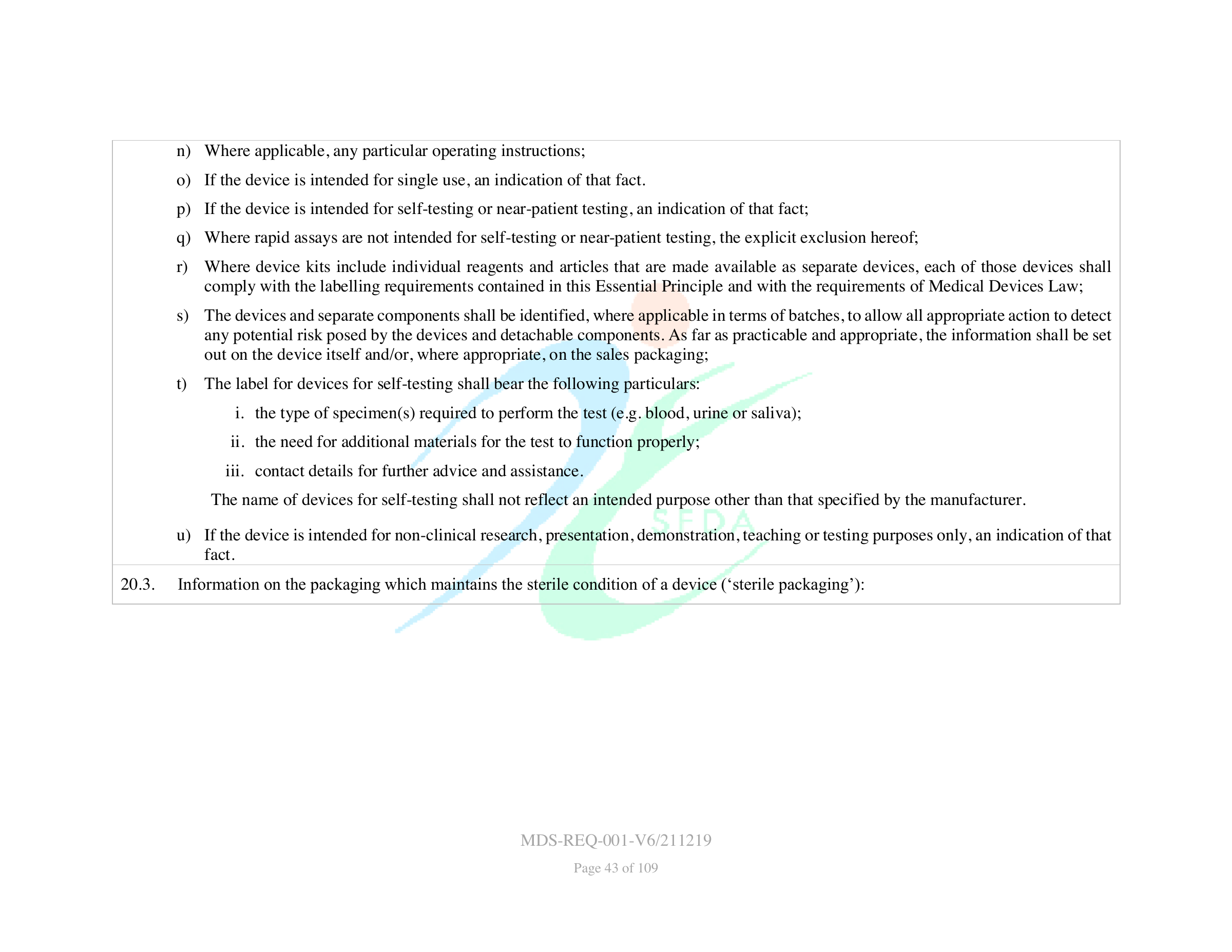 MDS-REQ-001-V6/211219 — original official PDF page 43; complete source layout retained