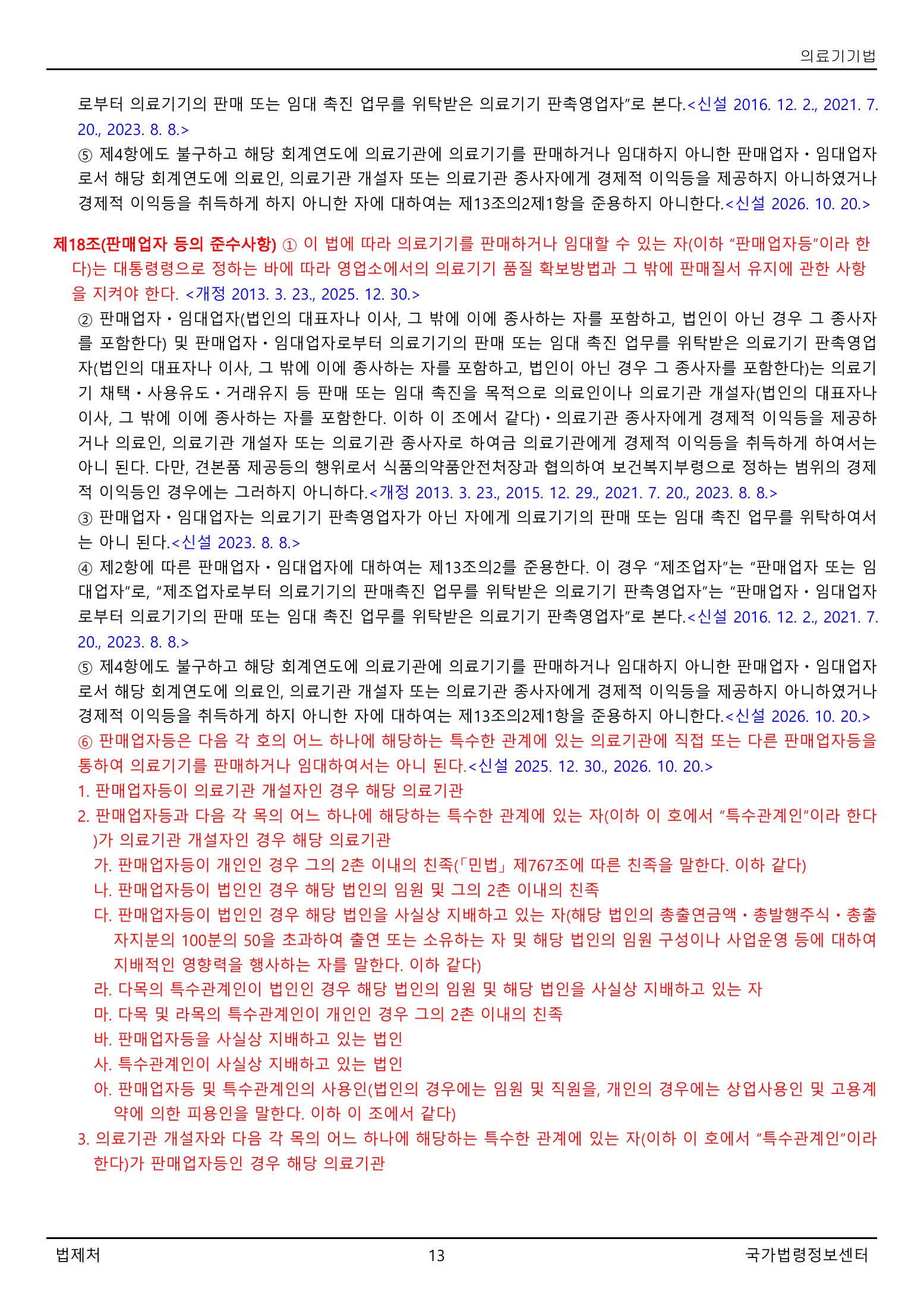 Official Korean Medical Devices Act 법률 제22105호 full selected PDF export, physical page 13 of 57; original image governs native search text.