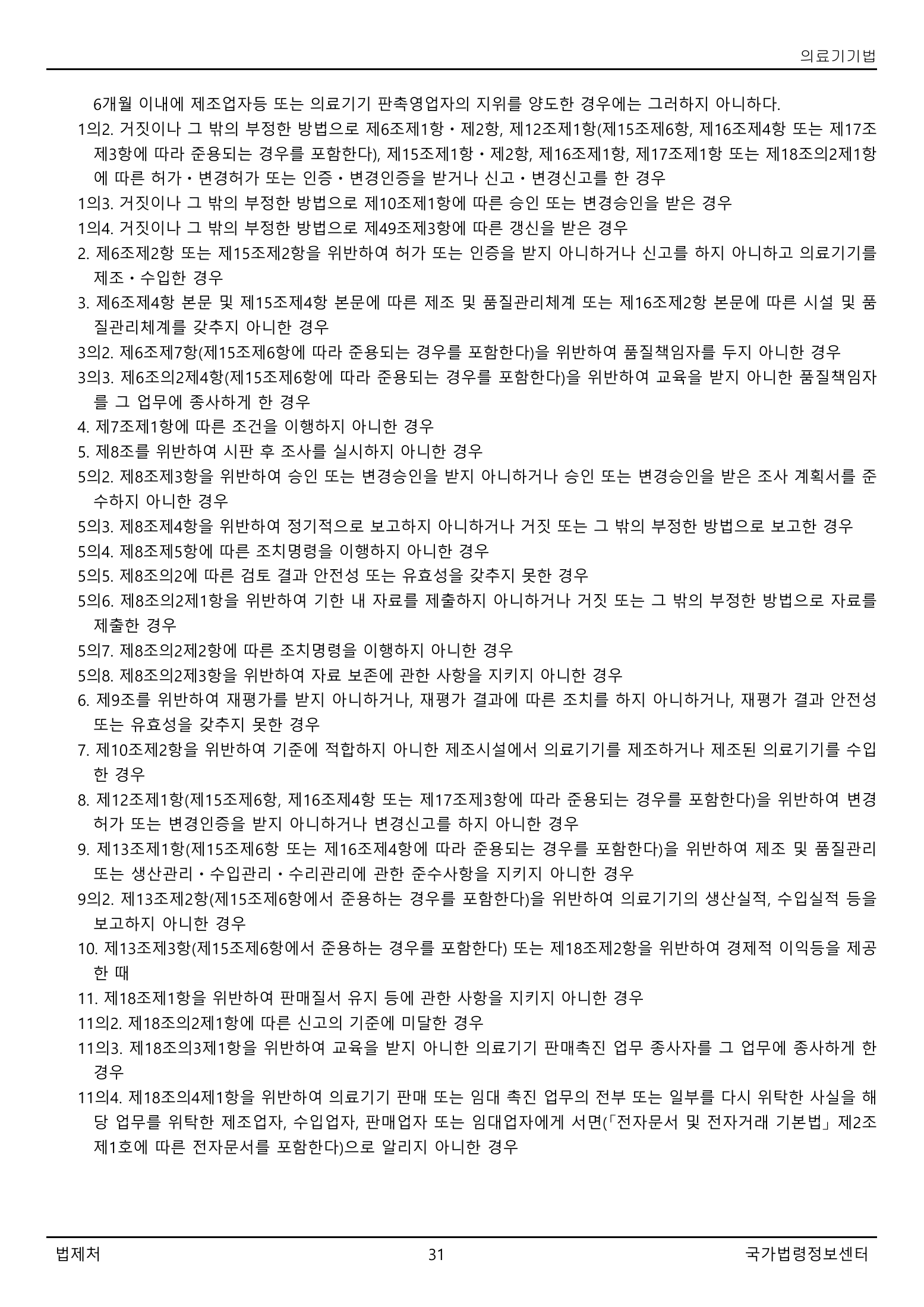 Official Korean Medical Devices Act 법률 제22105호 full selected PDF export, physical page 31 of 57; original image governs native search text.