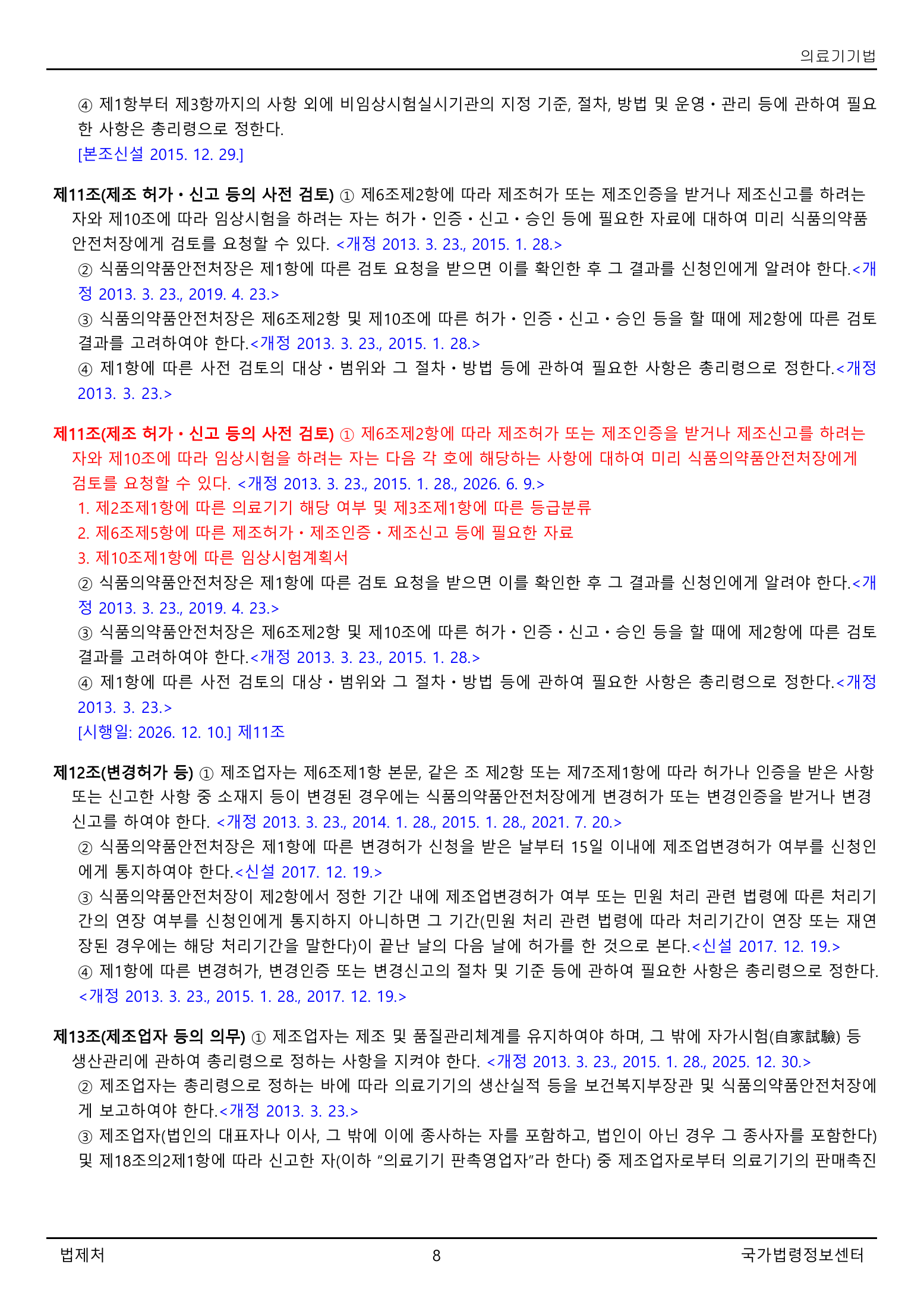Official Korean Medical Devices Act 법률 제22105호 full selected PDF export, physical page 8 of 57; original image governs native search text.