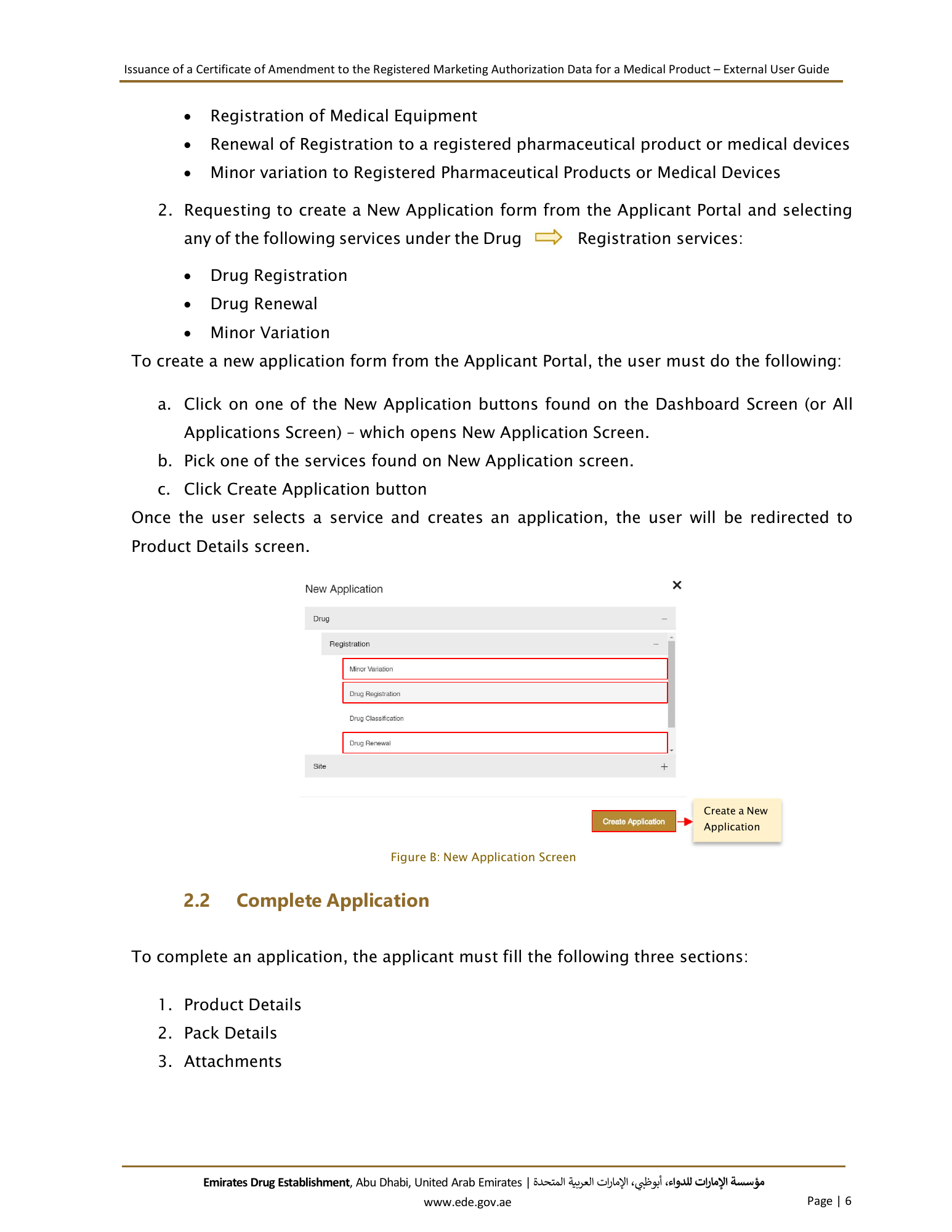 External User Guide — Issuance of a Certificate of Amendment to the Registered Marketing Authorization Data for a Medical Product — original physical PDF page 6; full original layout and figures retained.