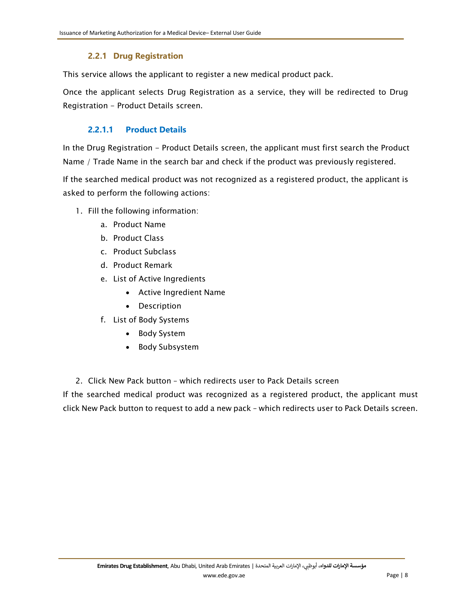 External User Guide — Issuance of Marketing Authorization for a Medical Device — original physical PDF page 8; full original layout and figures retained.