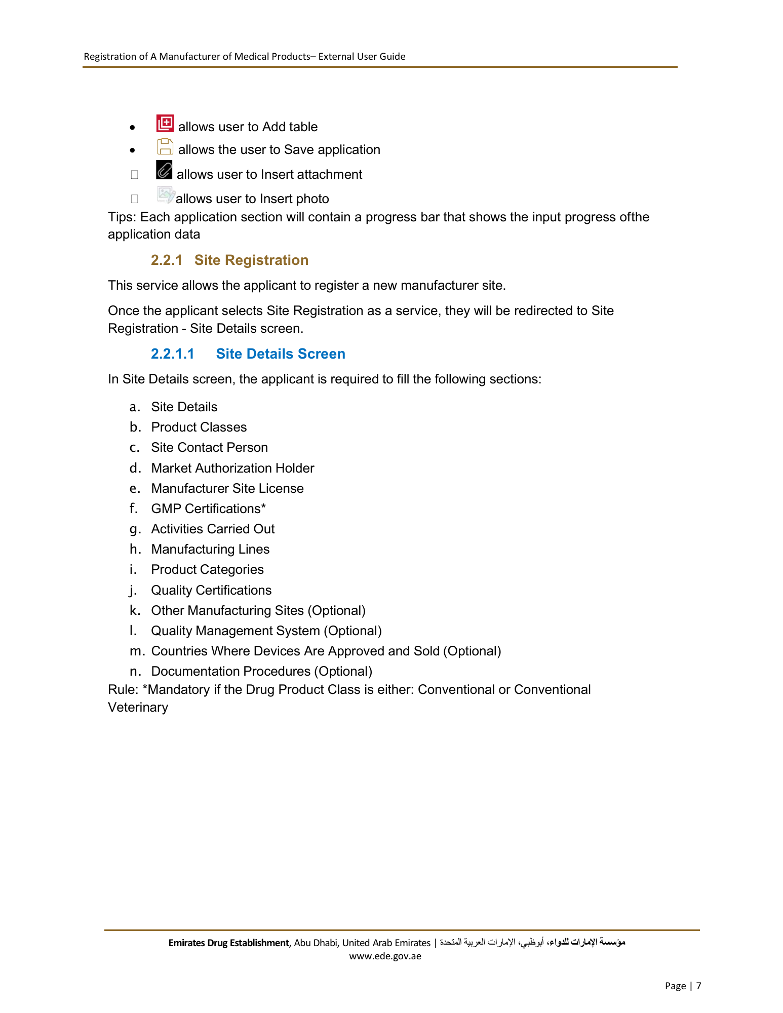 External User Guide — Registration of a Manufacturer of Medical Products — original physical PDF page 7; full original layout and figures retained.