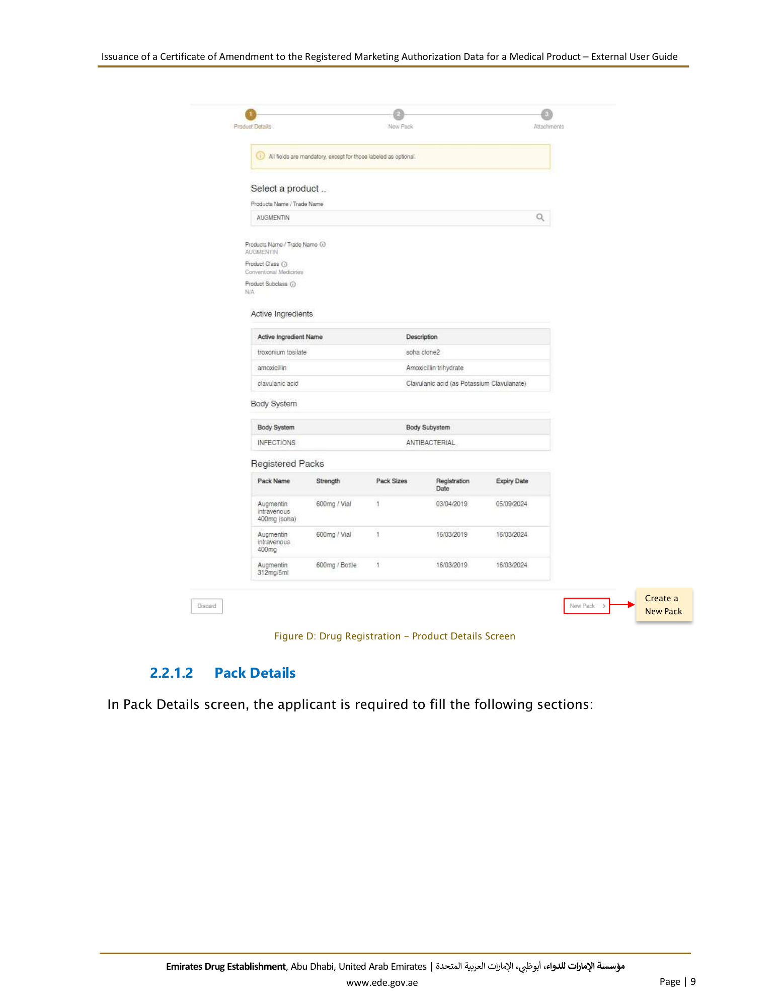 External User Guide — Issuance of a Certificate of Amendment to the Registered Marketing Authorization Data for a Medical Product — original physical PDF page 9; full original layout and figures retained.