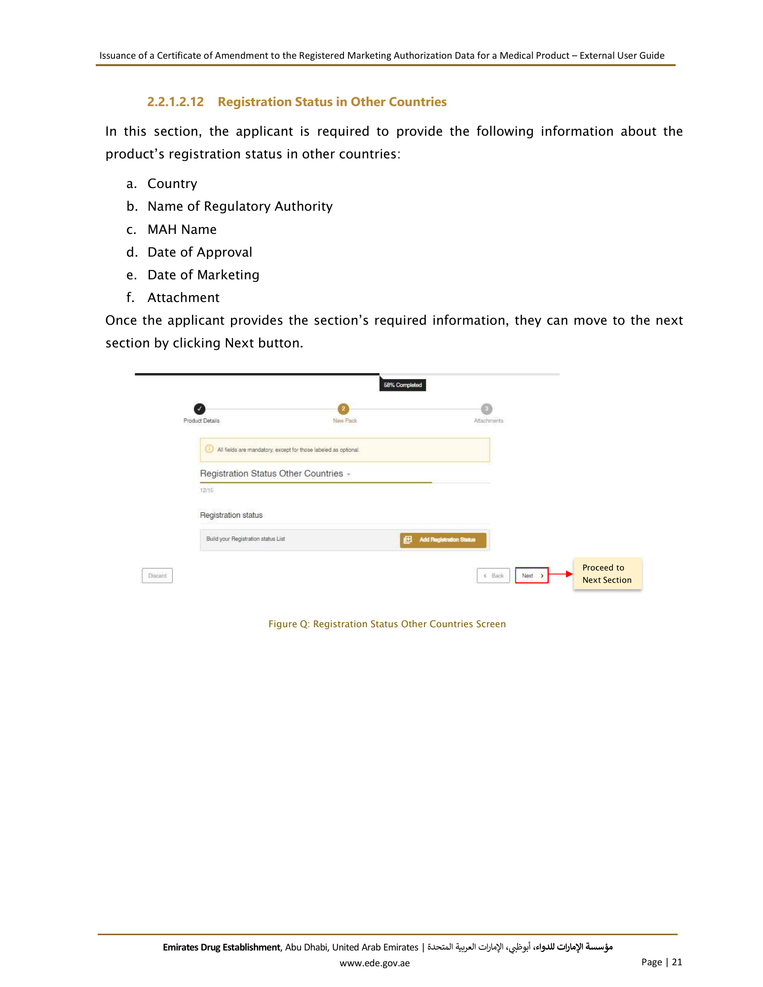 External User Guide — Issuance of a Certificate of Amendment to the Registered Marketing Authorization Data for a Medical Product — original physical PDF page 21; full original layout and figures retained.