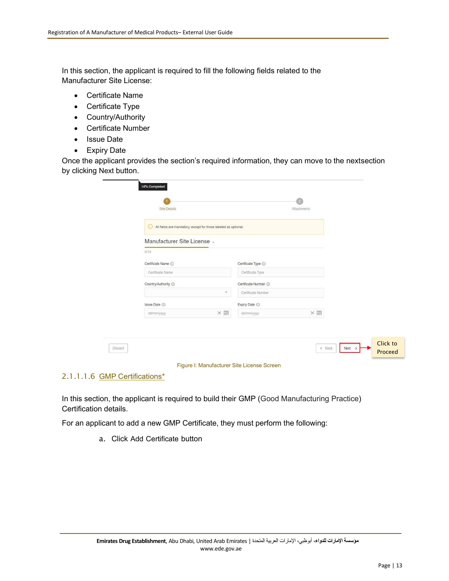 External User Guide — Registration of a Manufacturer of Medical Products — original physical PDF page 13; full original layout and figures retained.
