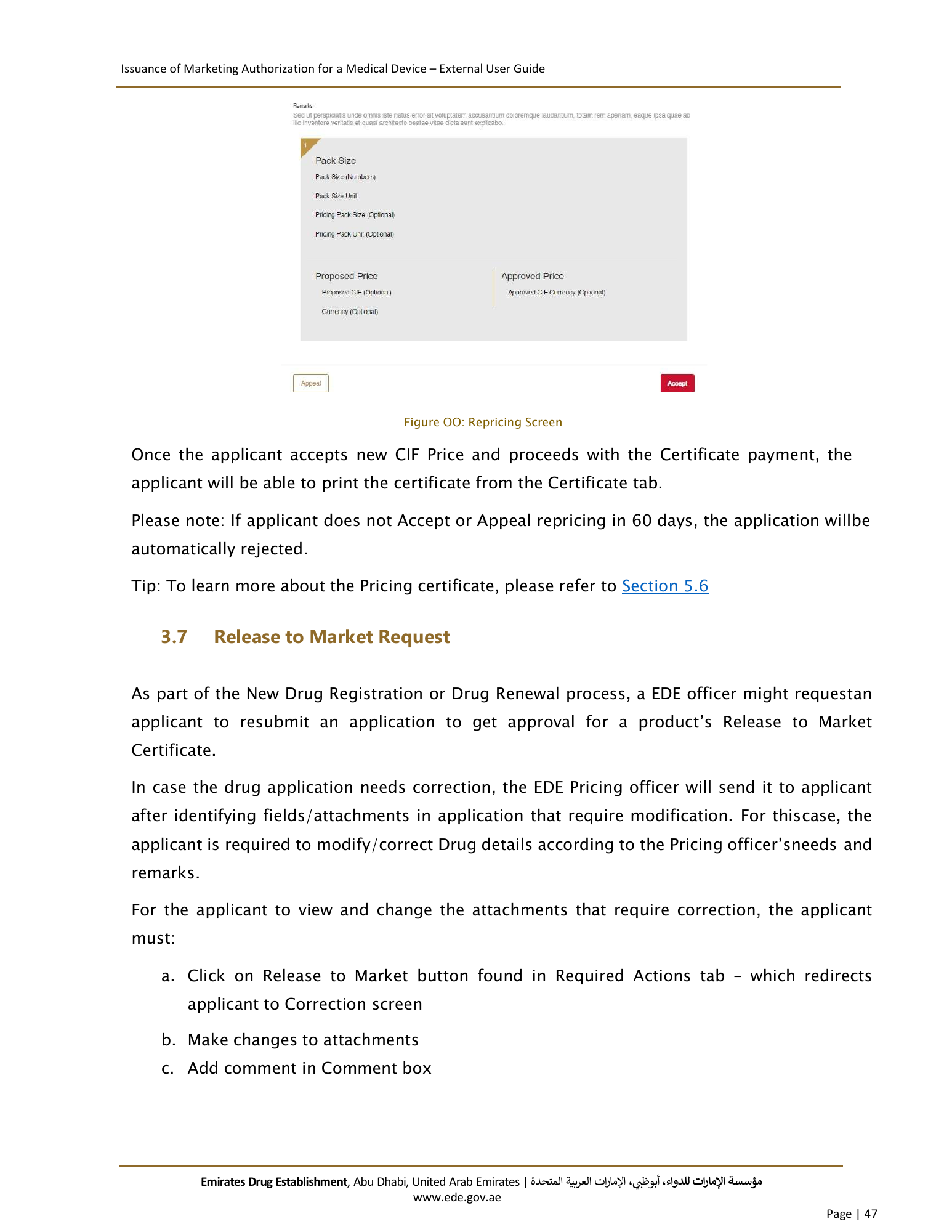External User Guide — Issuance of Marketing Authorization for a Medical Device — original physical PDF page 45; full original layout and figures retained.
