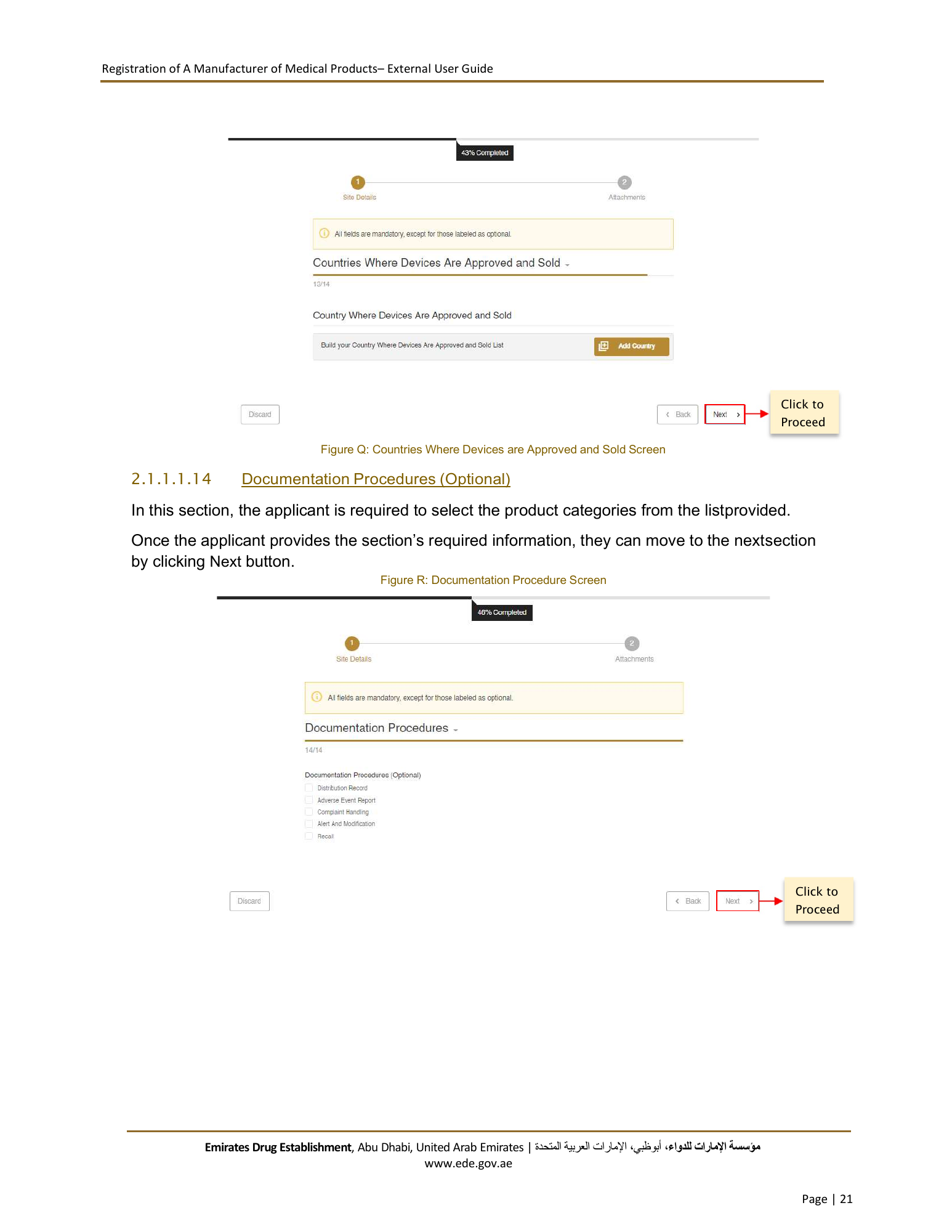 External User Guide — Registration of a Manufacturer of Medical Products — original physical PDF page 21; full original layout and figures retained.