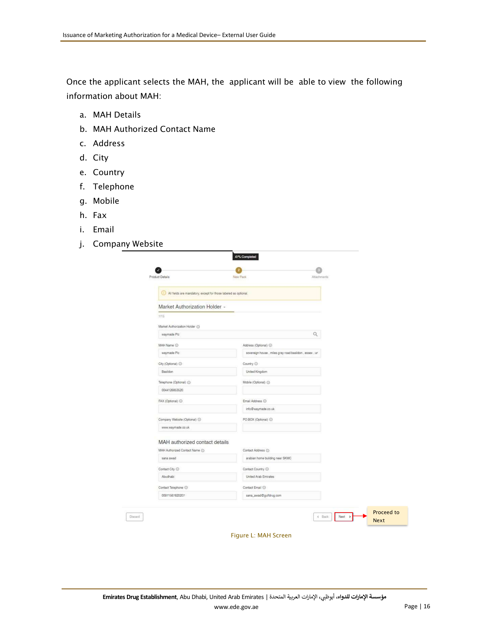 External User Guide — Issuance of Marketing Authorization for a Medical Device — original physical PDF page 16; full original layout and figures retained.