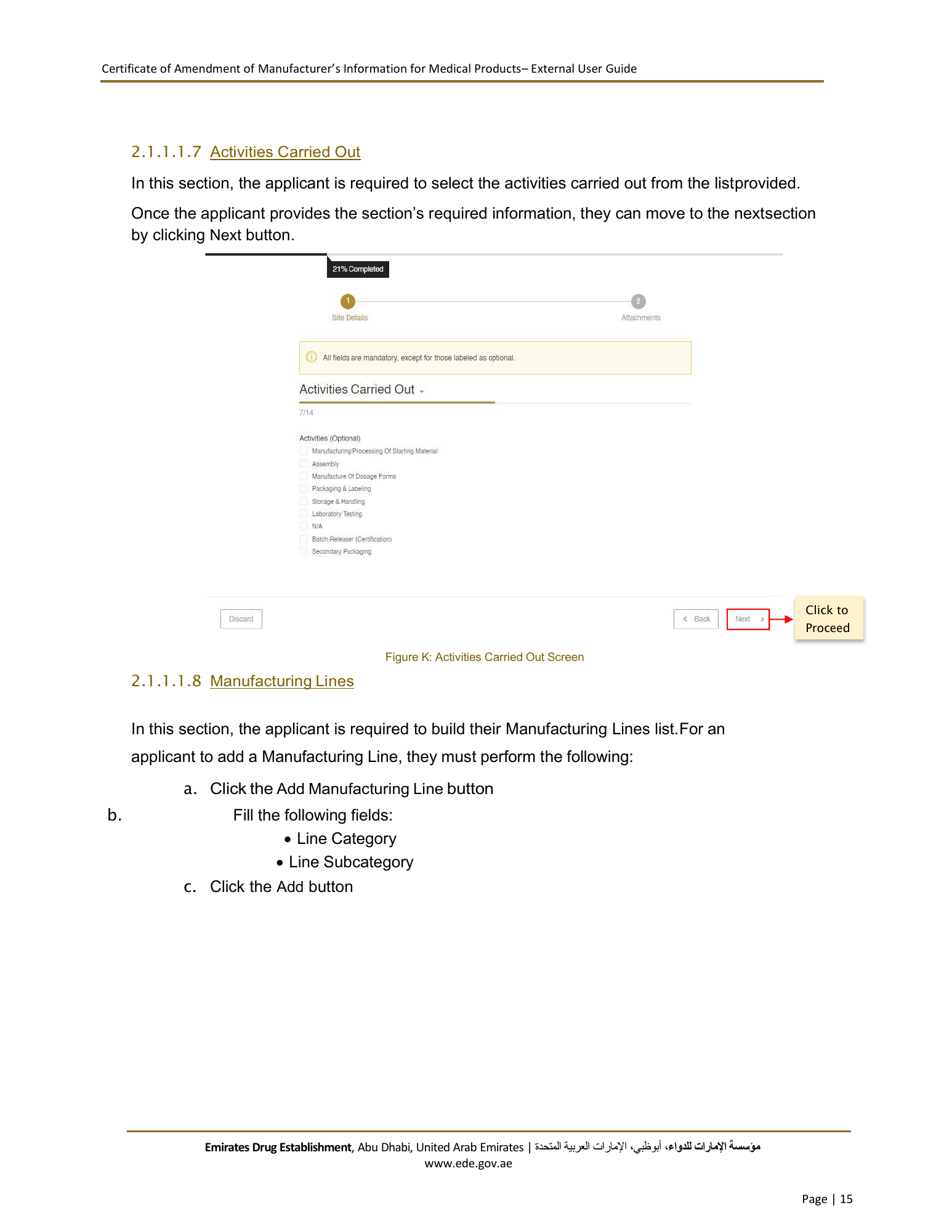 External User Guide — Certificate of Amendment of Manufacturer’s Information for Medical Products — original physical PDF page 15; full original layout and figures retained.