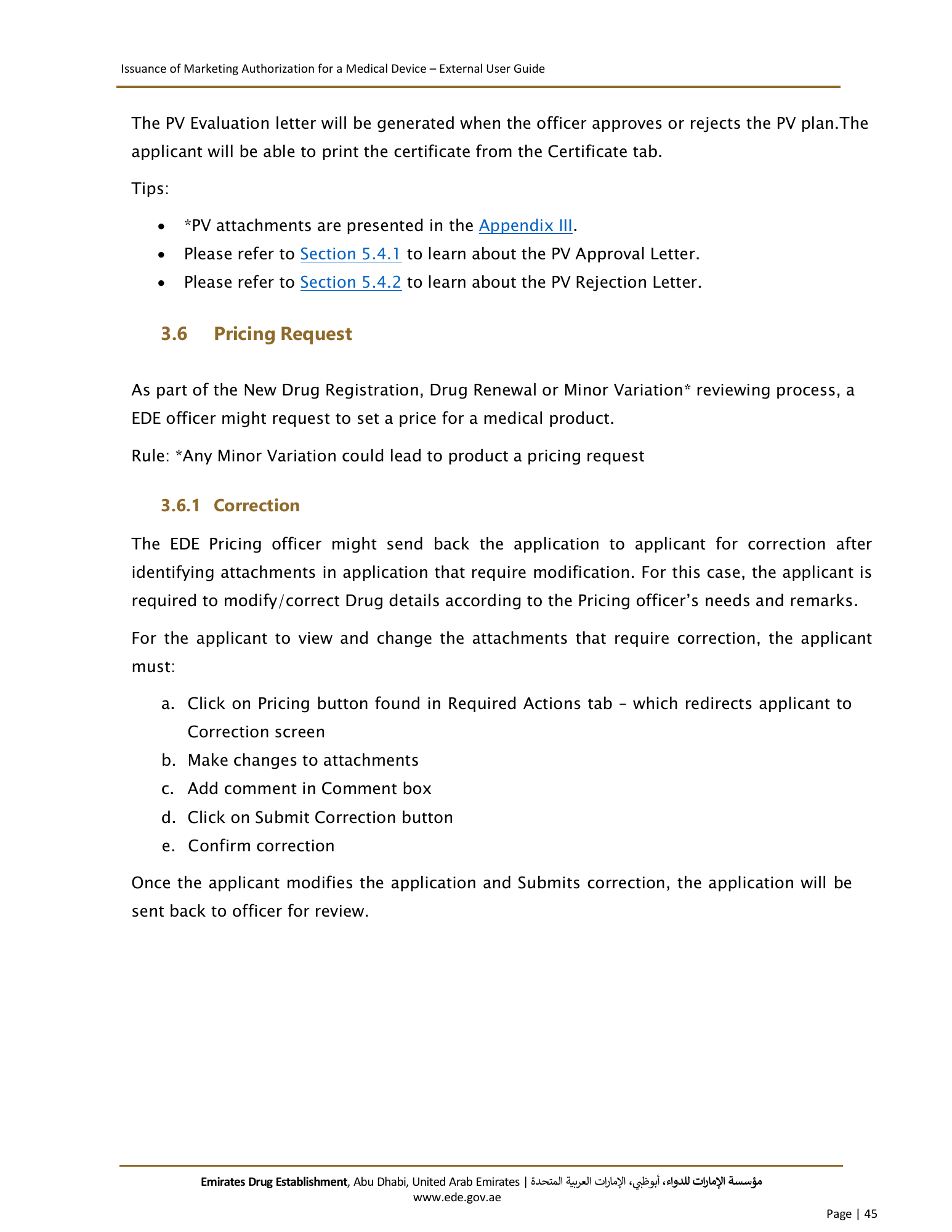 External User Guide — Issuance of Marketing Authorization for a Medical Device — original physical PDF page 43; full original layout and figures retained.