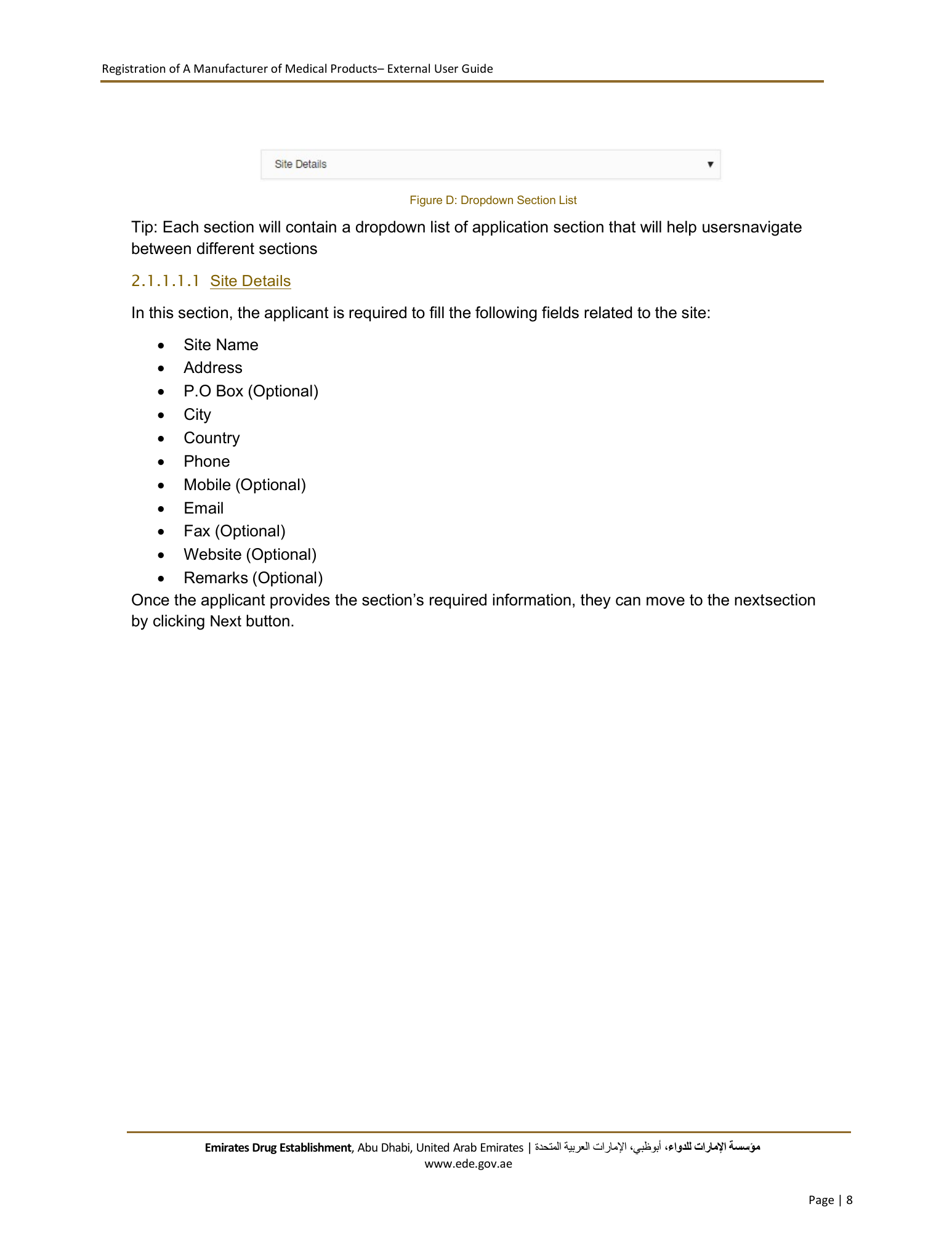 External User Guide — Registration of a Manufacturer of Medical Products — original physical PDF page 8; full original layout and figures retained.